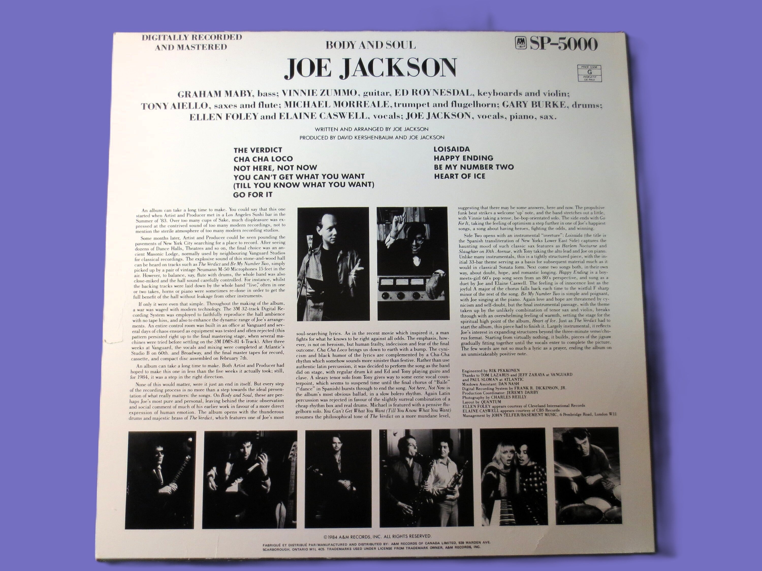 JOE JACKSON, Body and Soul, Vintage Album, 1984 Record, Vinyl Lp