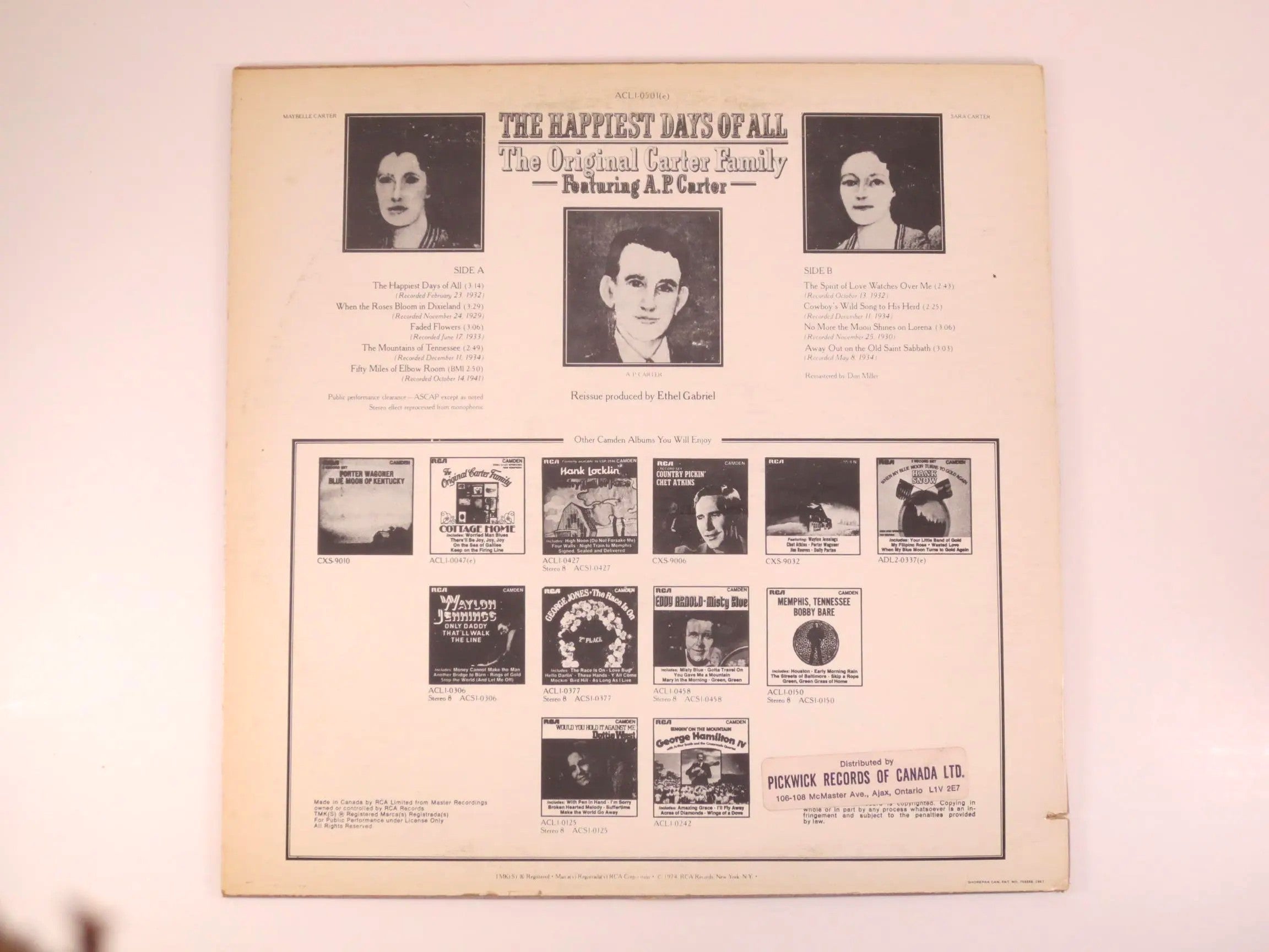 The Original Carter Family – The Happiest Days of All (1974) Vinyl LP