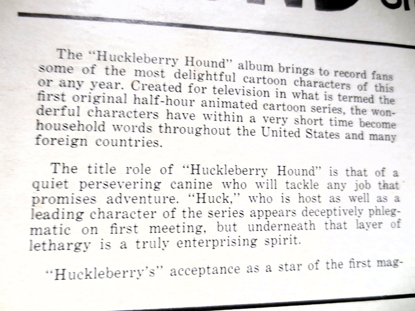 HUCKLEBERRY HOUND, Kellogg's TV Show, Vintage Album, 1959 Record, Vinyl Lp