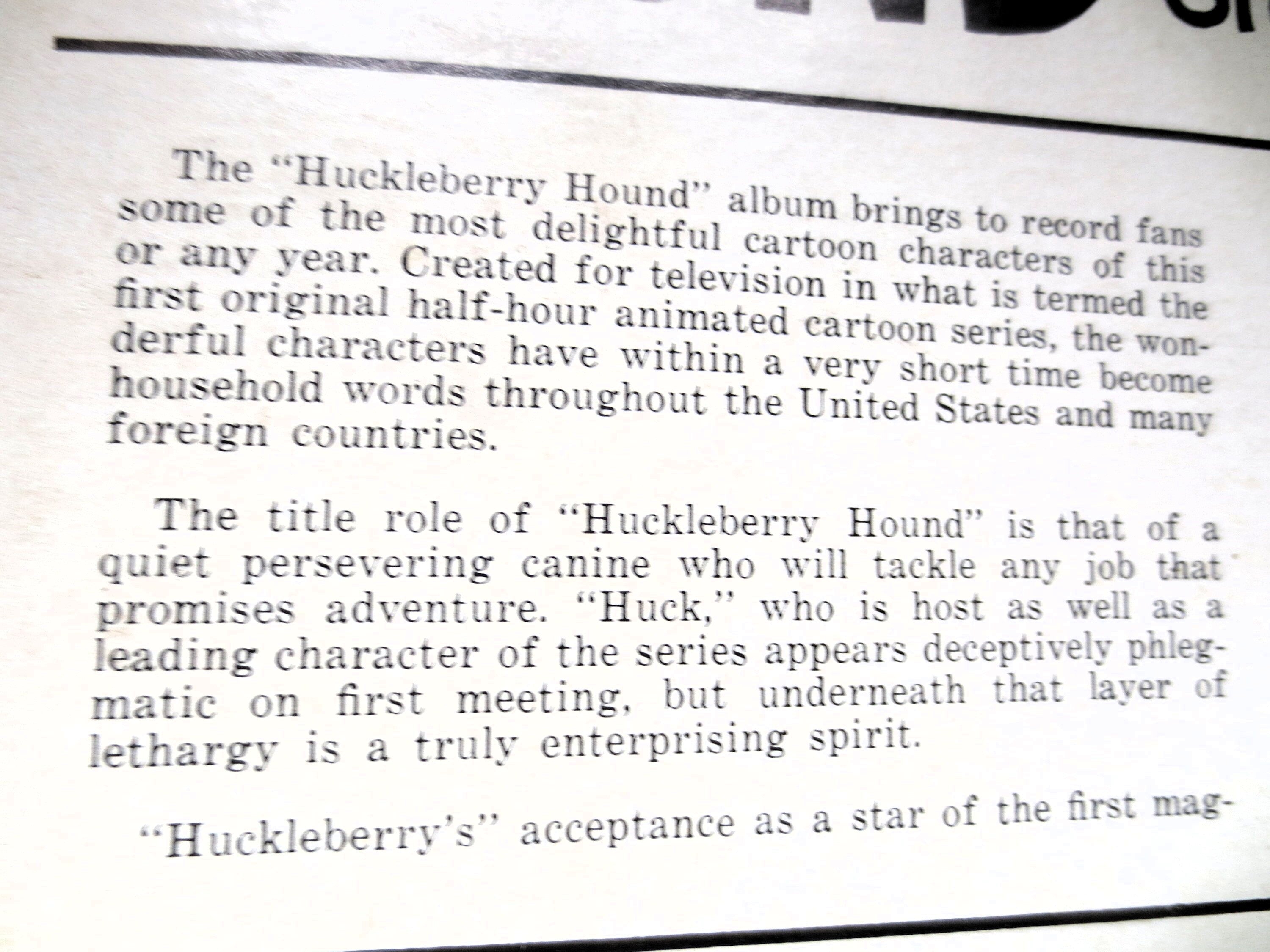 Huckleberry Hound – The Great Kellogg's TV Show (1959) Vinyl LP