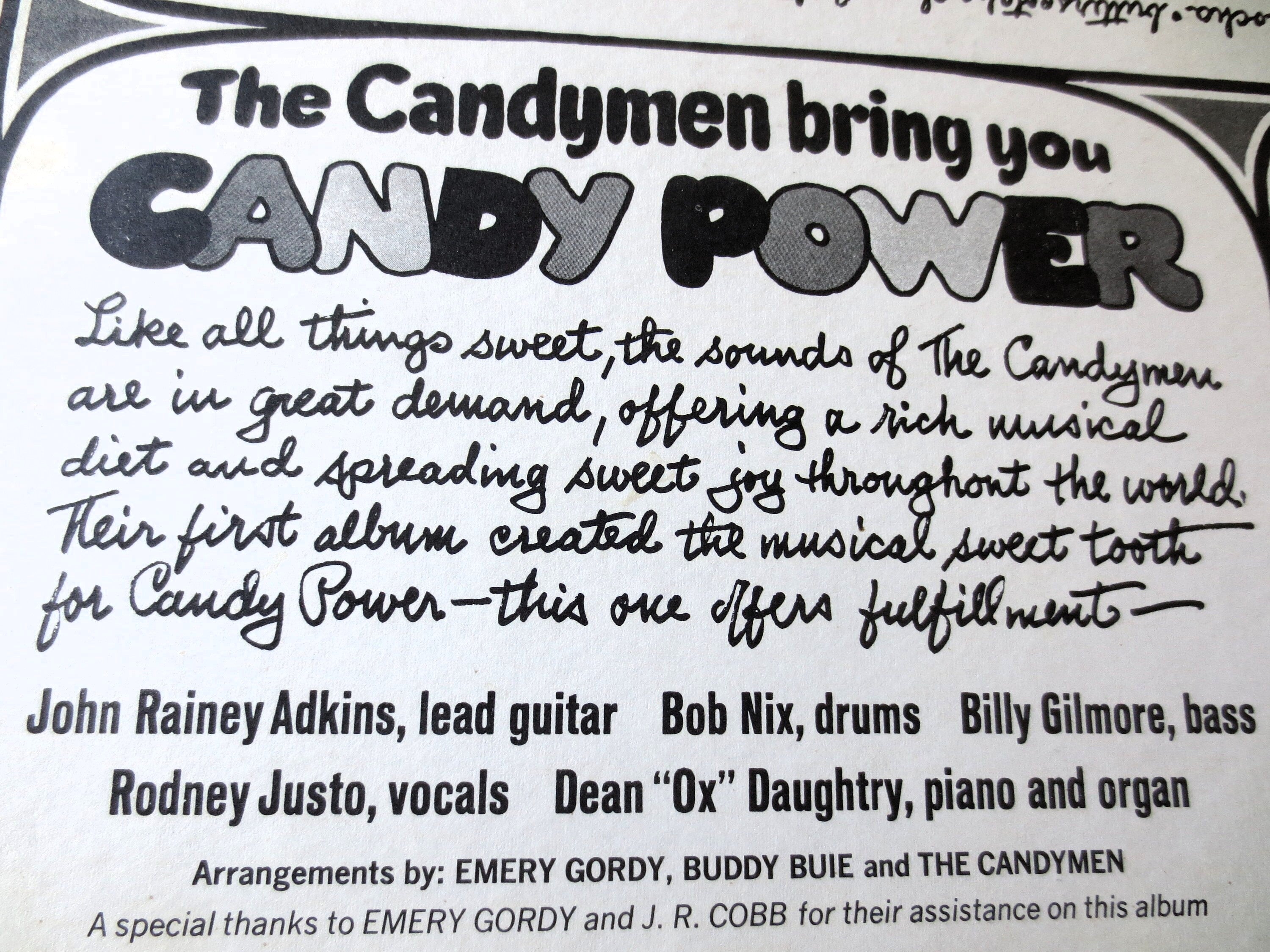 The CANDYMEN, Candy Power, Vintage Album, 1968 Record, Vinyl Lp, 1968 Roy Orbison Band