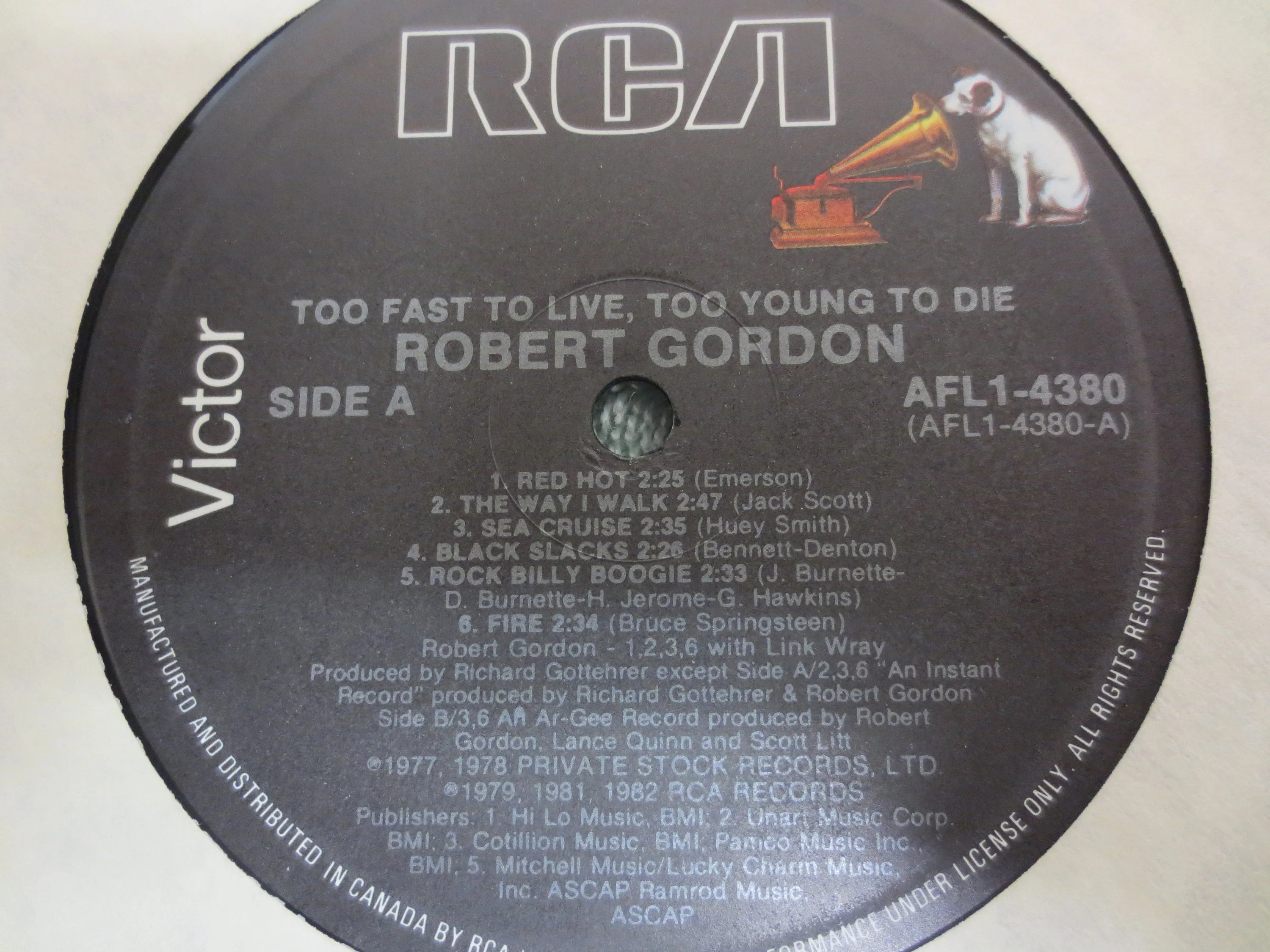 ROBERT GORDON, "Too Fast To Live", Vintage Album, 1982 Record, Vinyl Lp