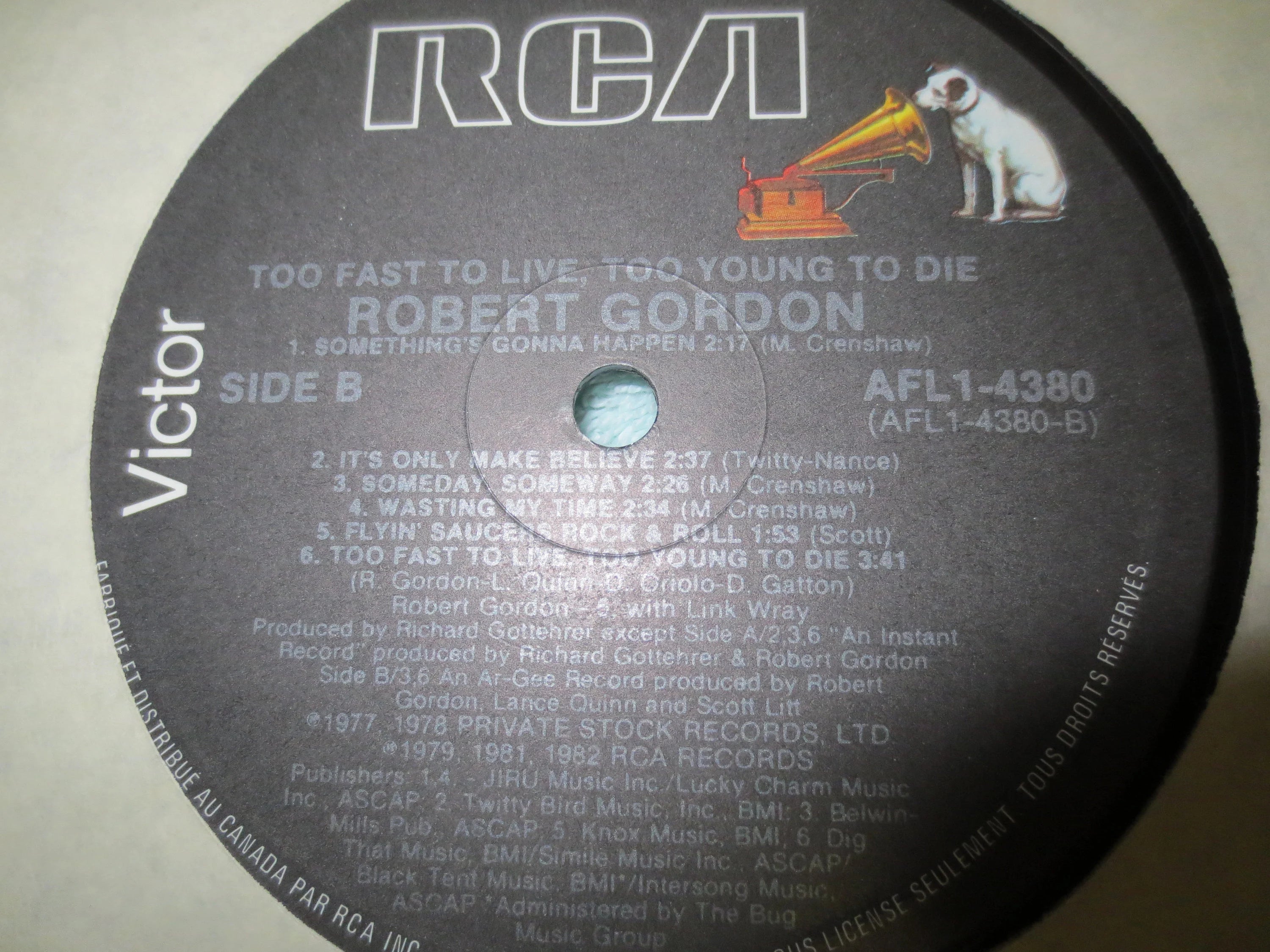 ROBERT GORDON, "Too Fast To Live", Vintage Album, 1982 Record, Vinyl Lp