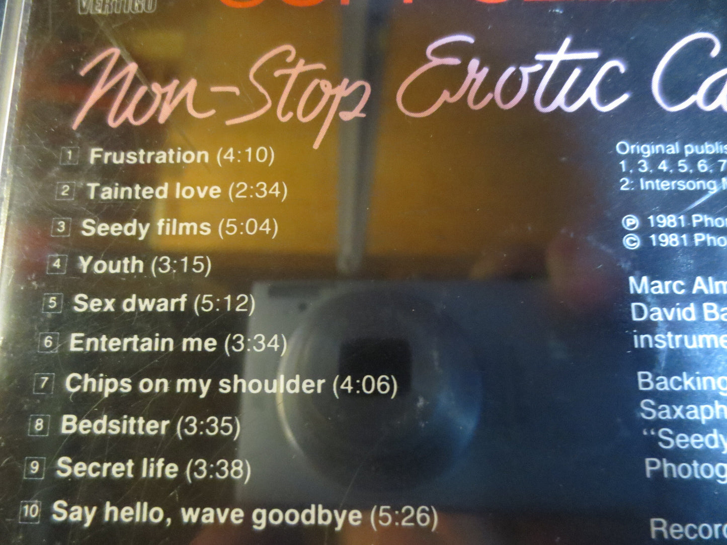 SOFT CELL, Non-Stop Erotic Cabaret, 1981 Compact Disc, Vintage Cd