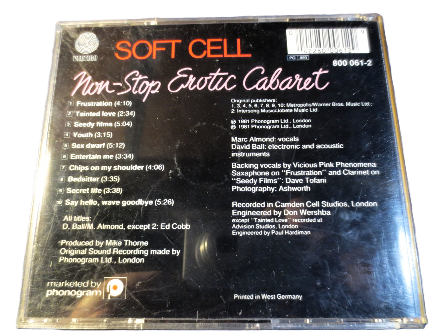 SOFT CELL, Non-Stop Erotic Cabaret, 1981 Compact Disc, Vintage Cd
