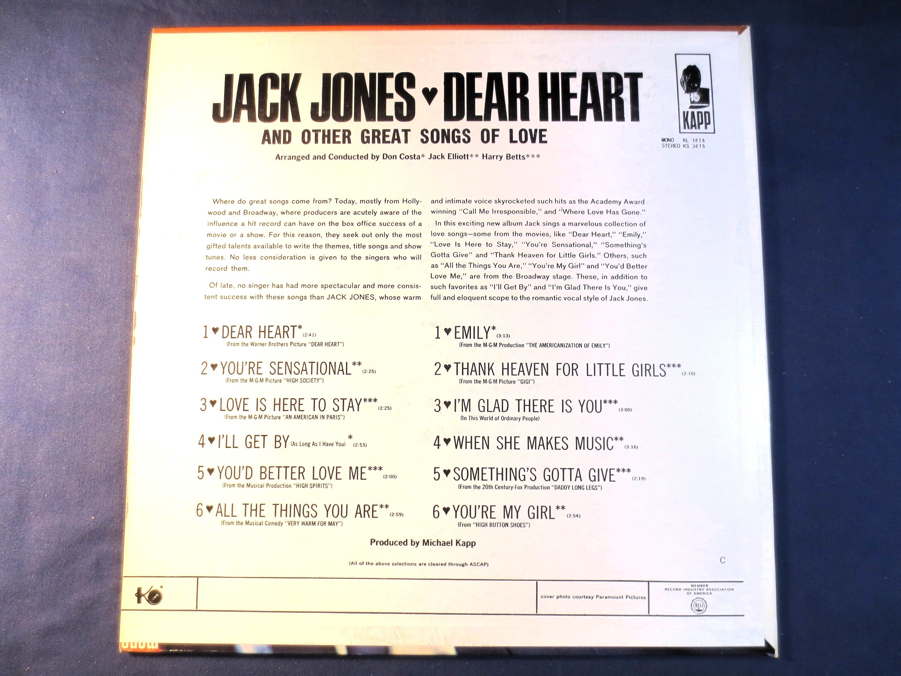 Jack Jones – Dear Heart (1965) Vinyl LP