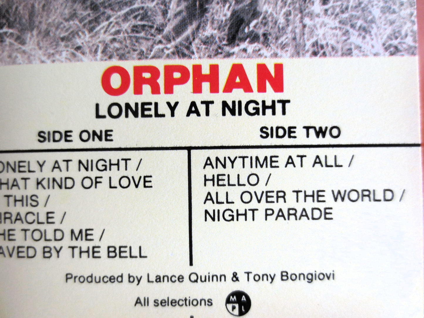 ORPHAN, LONELY at NIGHT, 1983 Cassette Tape, Vintage Cassette