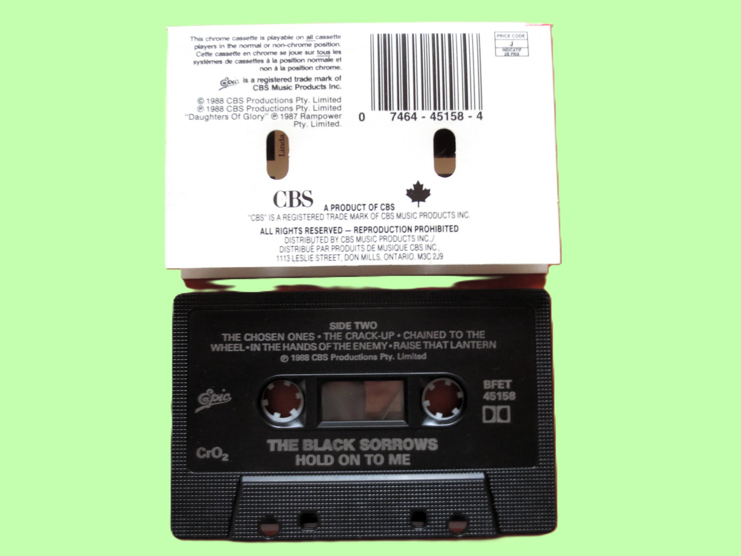 The BLACK SORROWS, Hold On To Me, 1988 Cassette Tape, Vintage Cassette