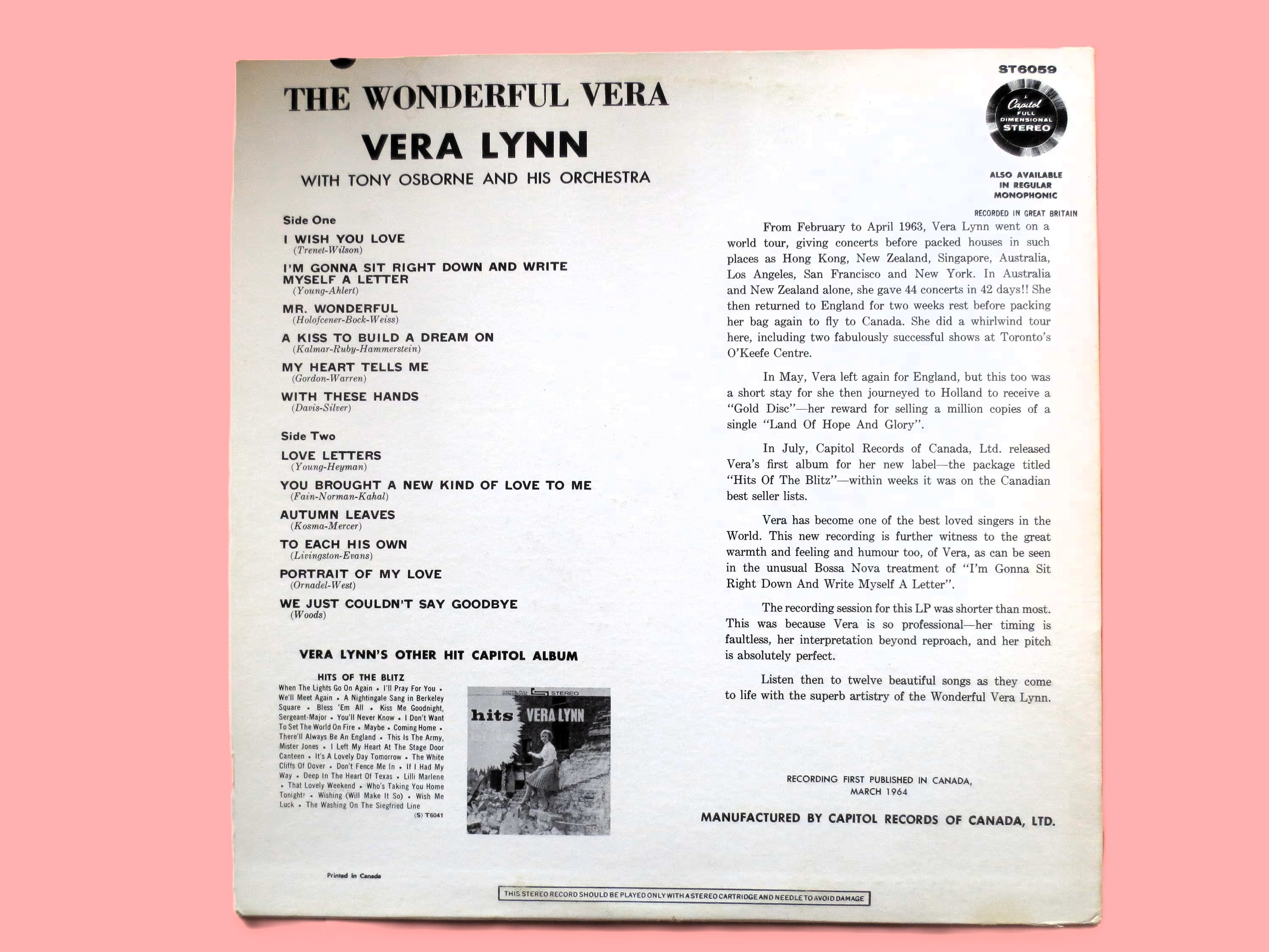 VERA LYNN, The WONDERFUL Vera, Vintage Jazz Album, 1963 Records, Vinyl Lp