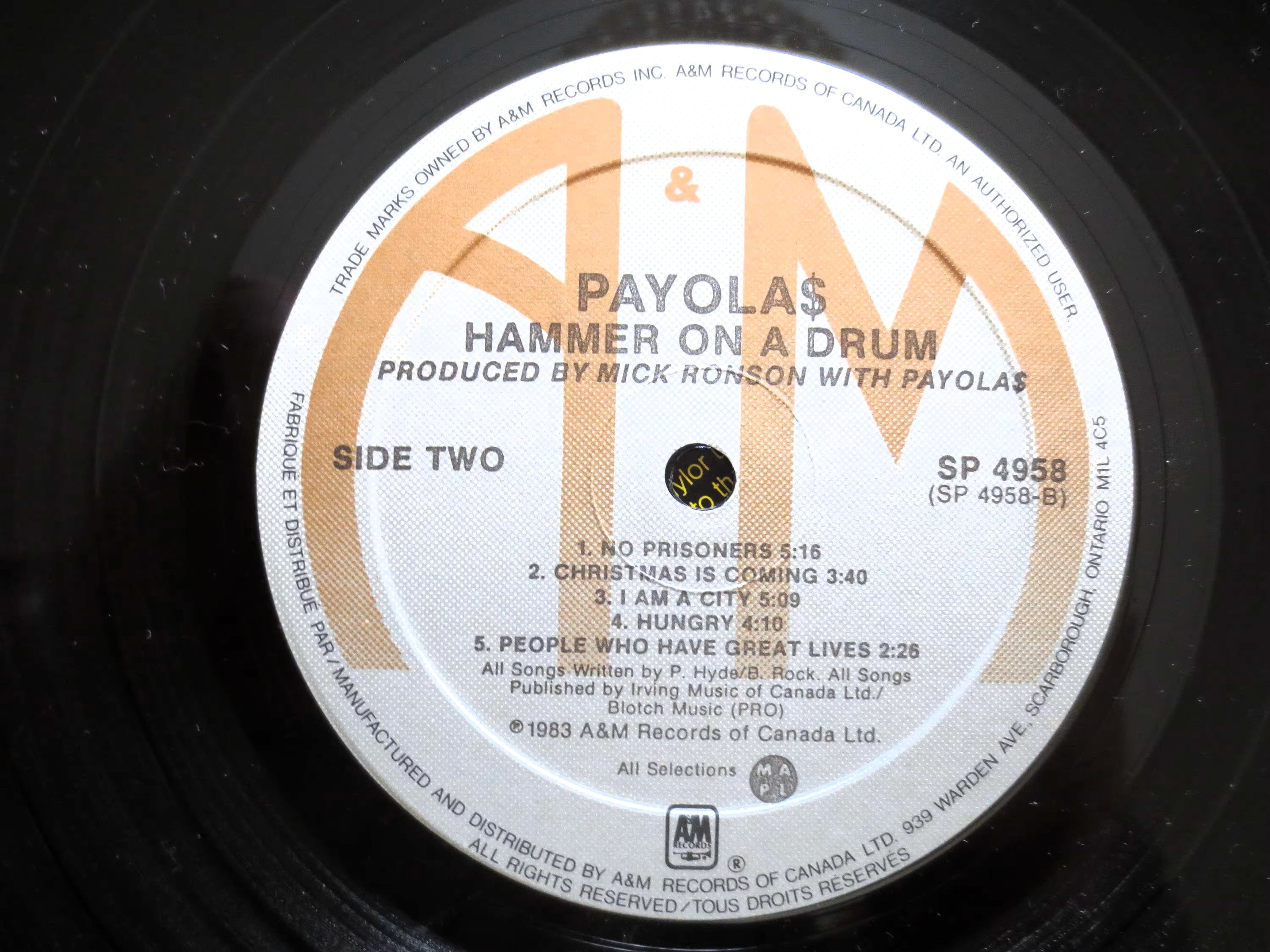The Payolas – Hammer on a Drum (1983) Vinyl LP