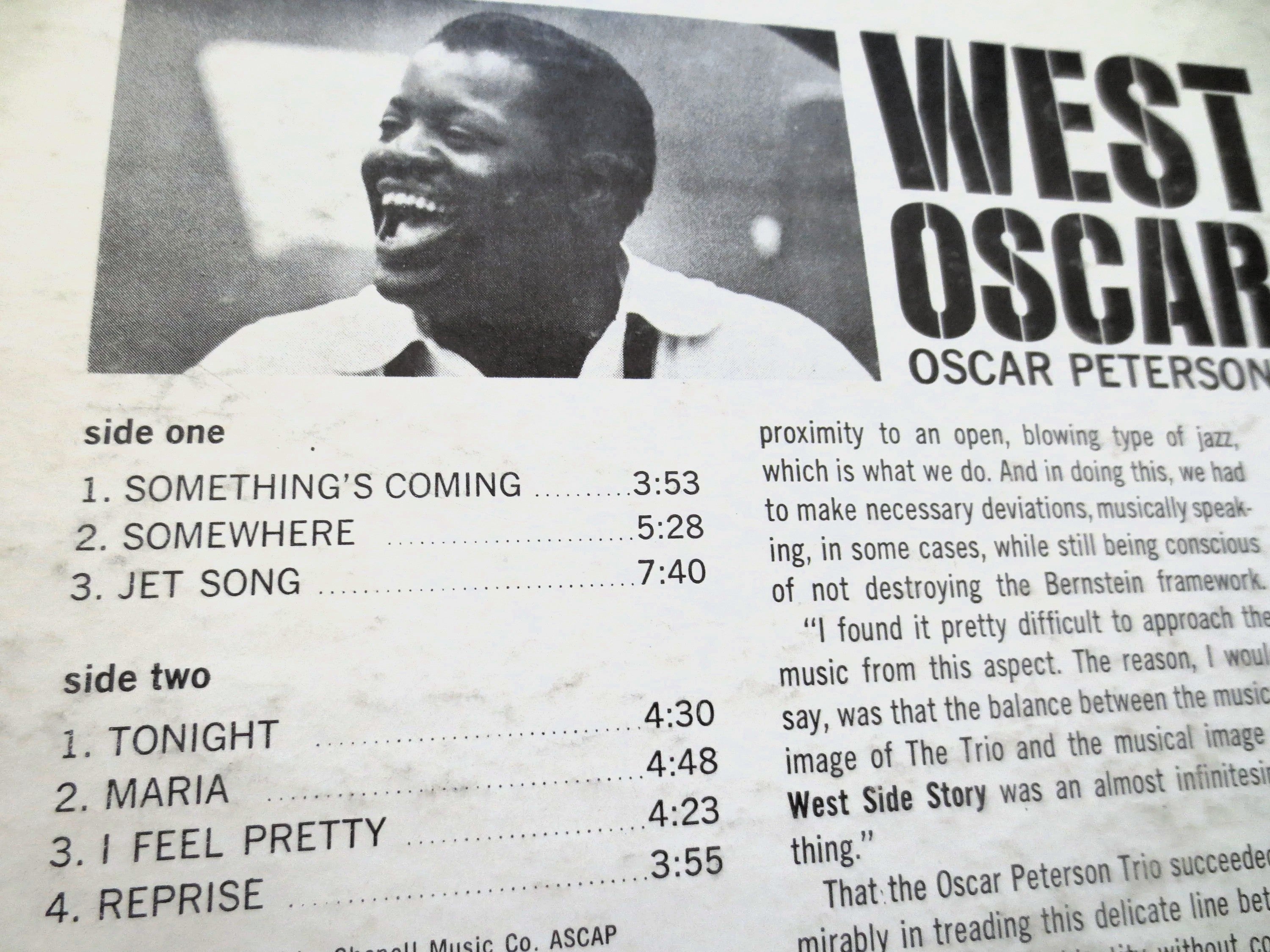 OSCAR PETERSON TRIO, West Side Story, Vintage Jazz Album, 1962 Record, Vinyl Lp