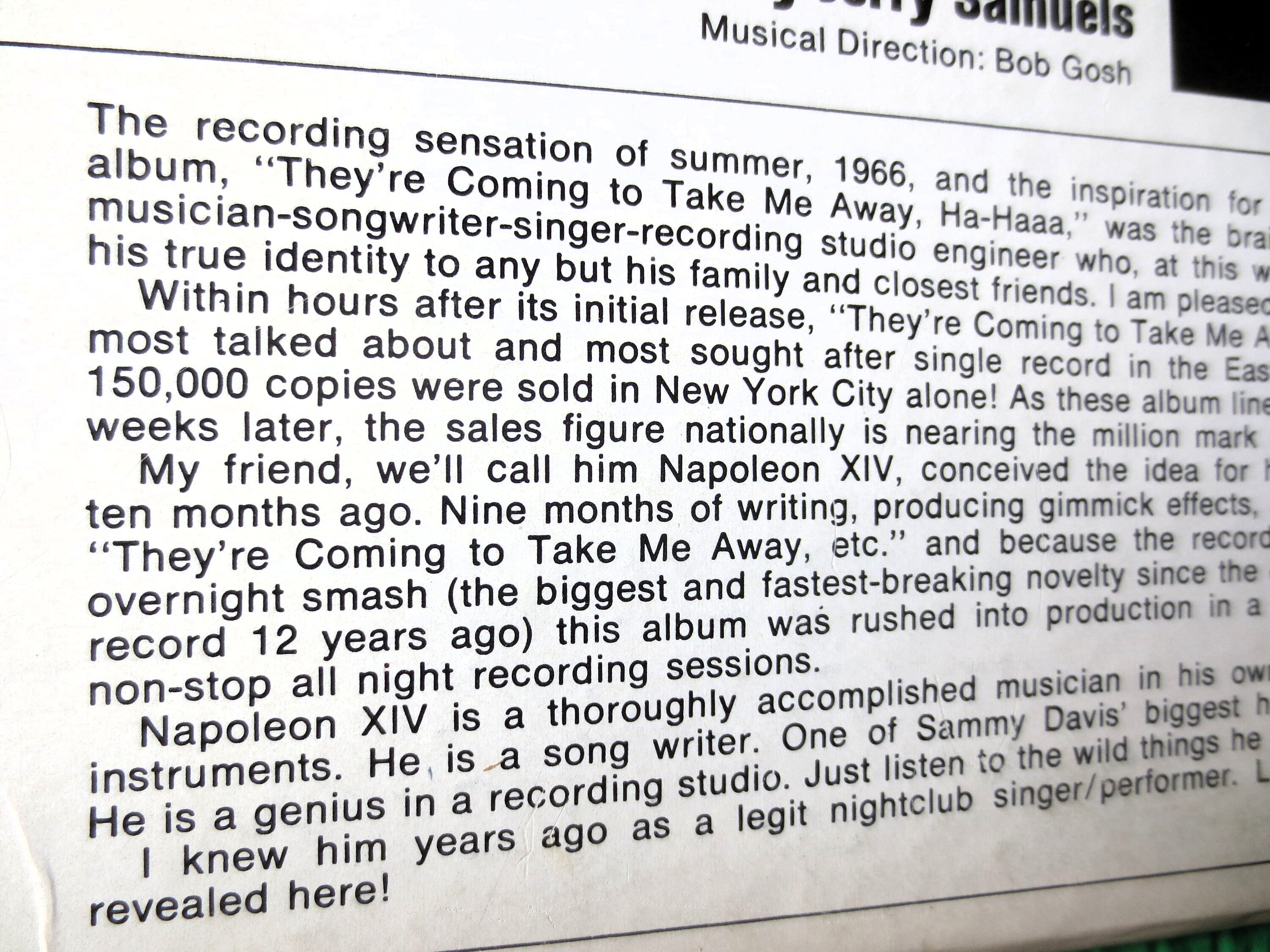 Napoleon XIV – They're Coming to Take Me Away, Ha-Haaa! (1966) Vinyl LP