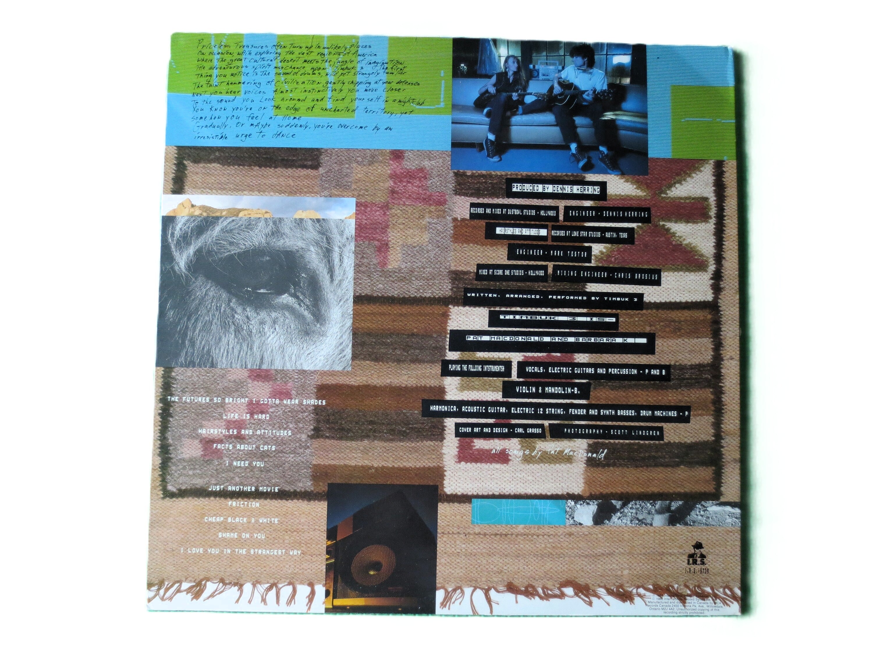 TIMBUK 3, "GREETINGS From", 1986 Record, Vintage Rock Album