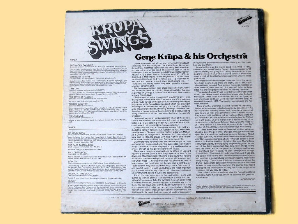 Gene Krupa – Krupa Swings (1980) Vinyl LP