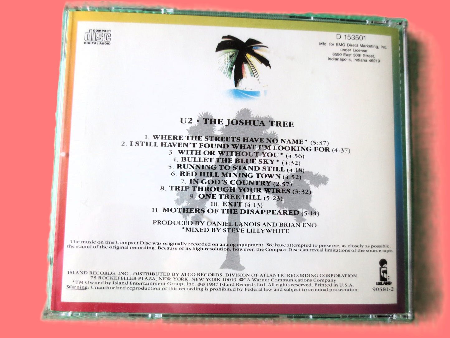 U2 - The JOSHUA TREE CD - Rock Album - 1987 Compact Disc, Vintage Cd