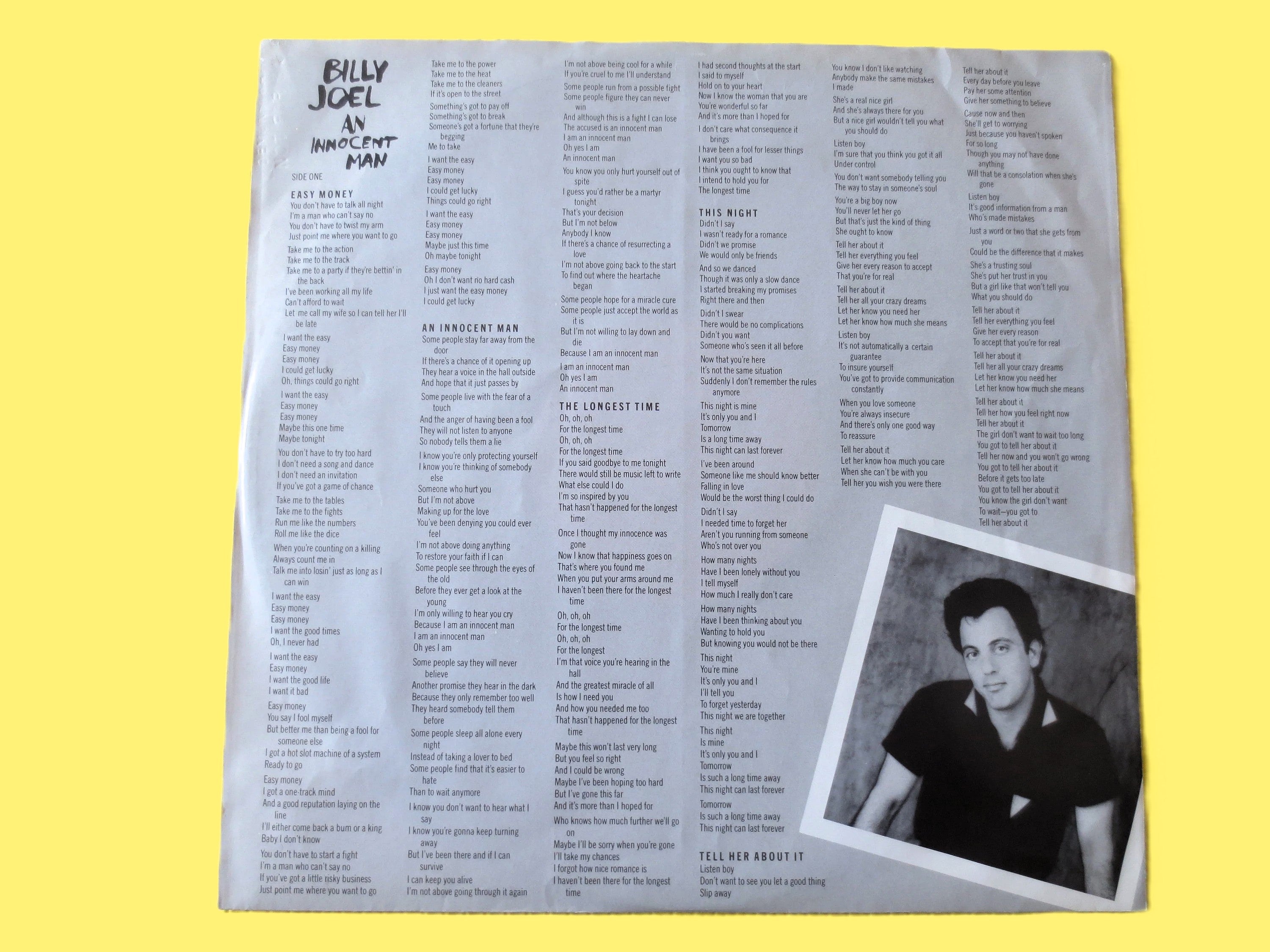 BILLY JOEL, An Innocent Man, Vintage Album, 1983 Record, Vinyl Lp