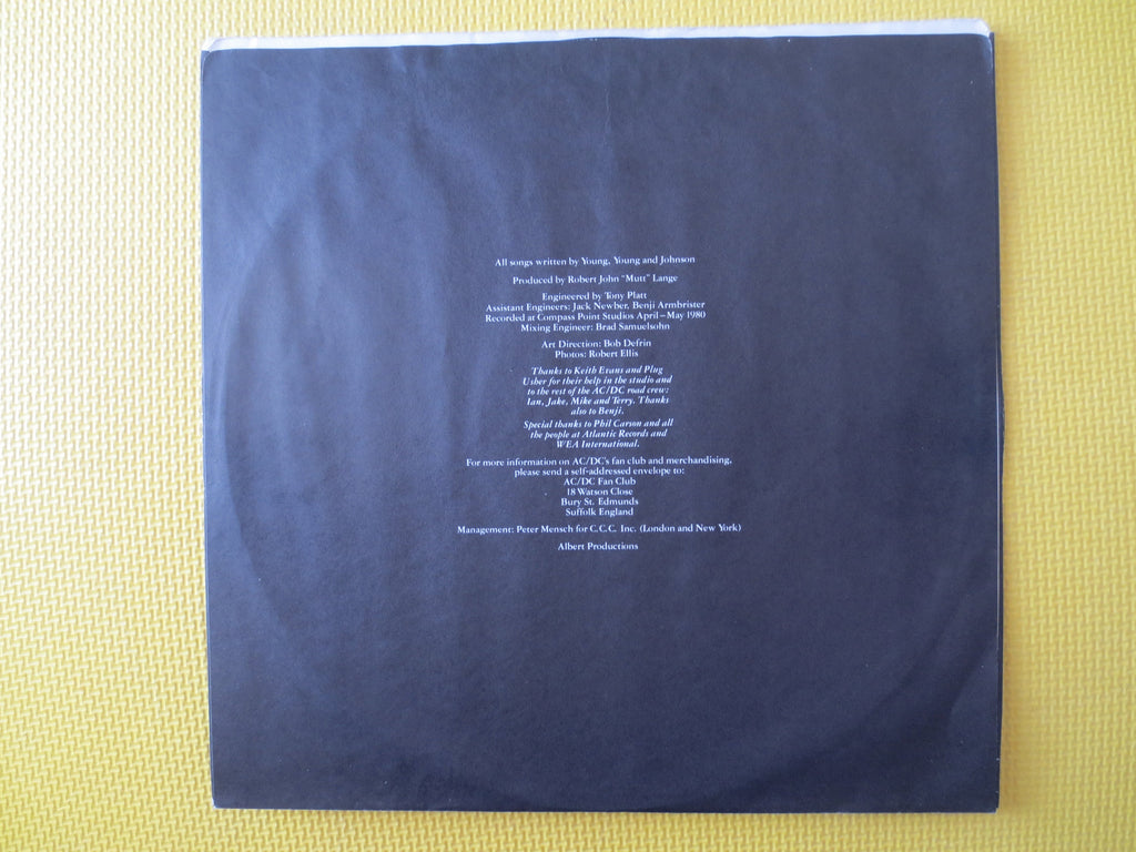 AC/DC Back in Black Vinyl Record - 1980 Rock LP