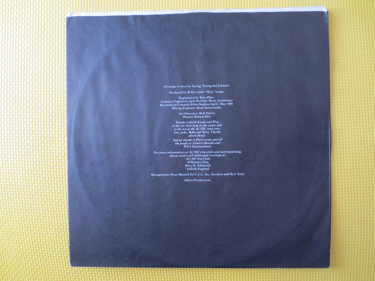 AC/DC Back in Black Vinyl Record - 1980 Rock LP