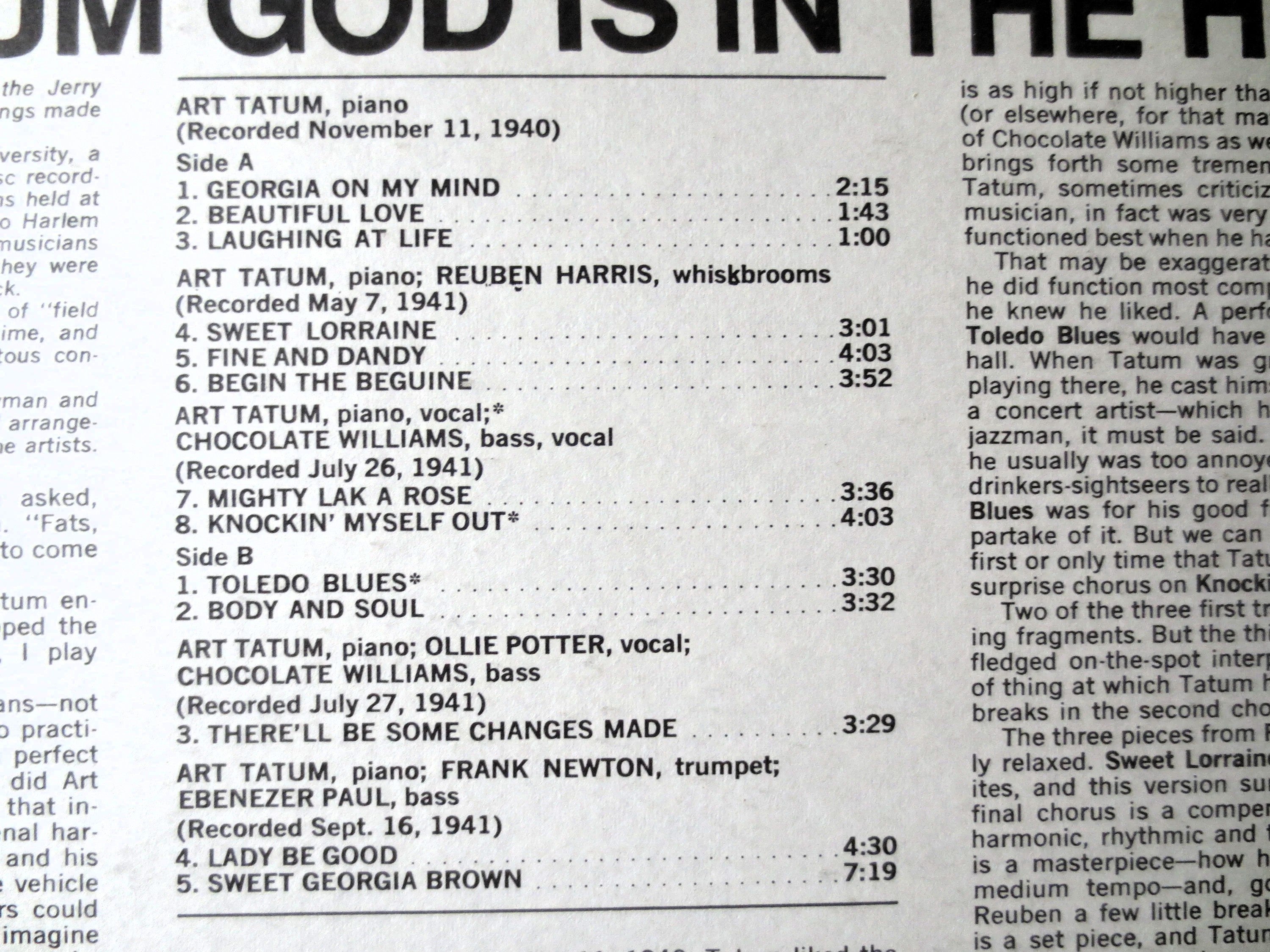 ART TATUM, GOD Is In The House, Jazz Records, Jazz Vinyl, Art Tatum Records, Art Tatum Albums, Art Tatum Lps, Vintage Records, 1972 Records