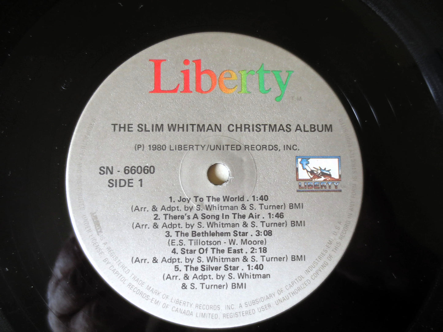SLIM WHITMAN, Christmas Album, 1980 Record, Vinyl Lp