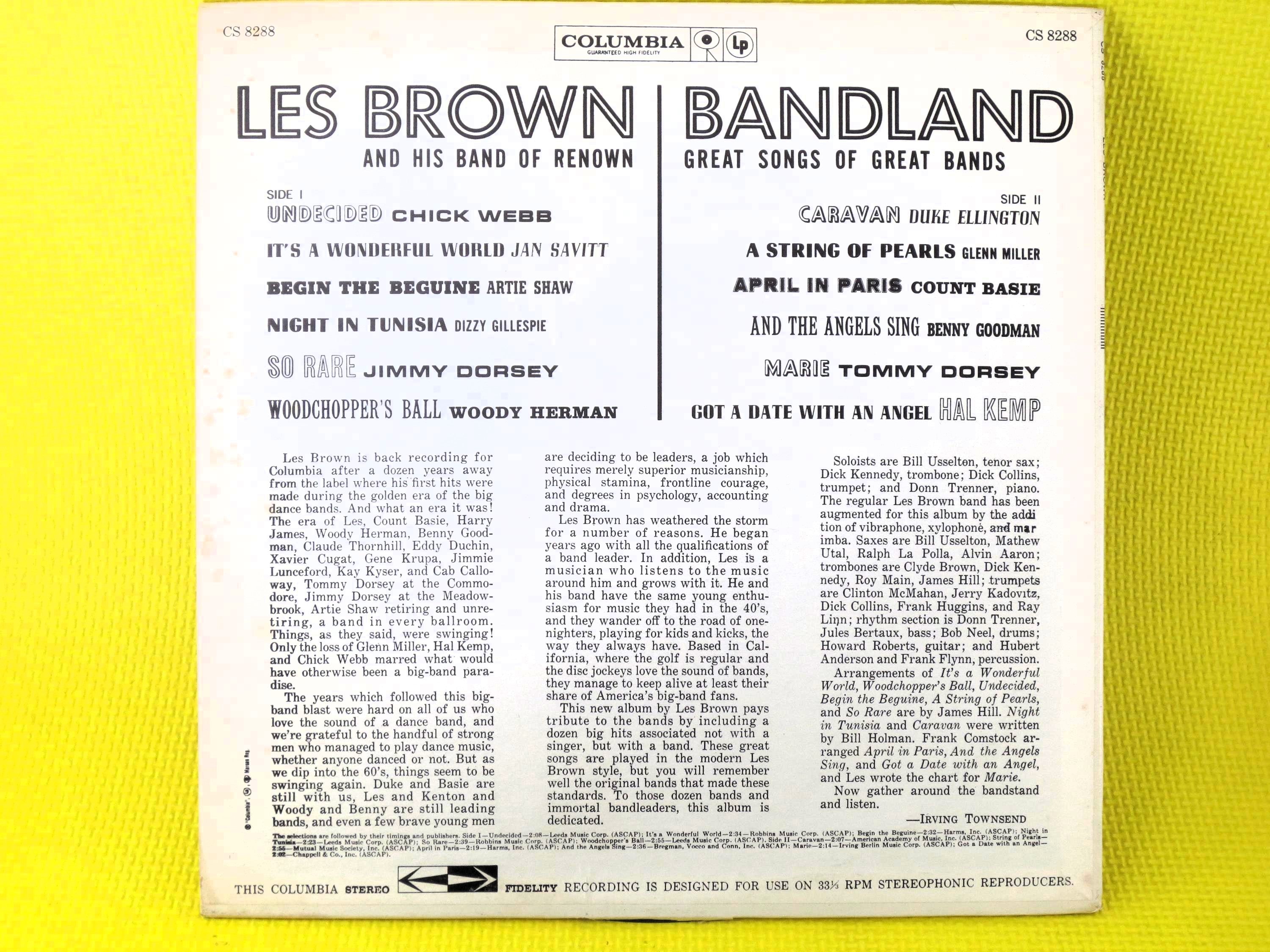LES BROWN, BANDLAND, Big Band, Vintage Jazz Album, 1960 Record, Vinyl Lp