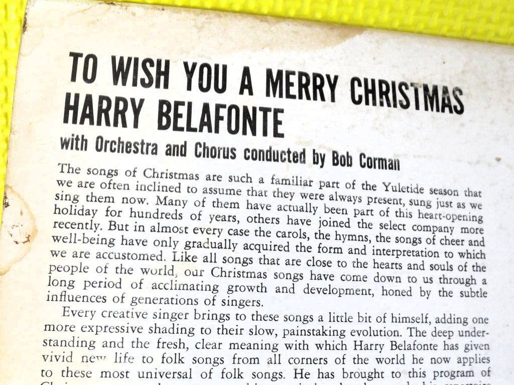 Harry Belafonte – To Wish You a Merry Christmas (1958) Vinyl LP