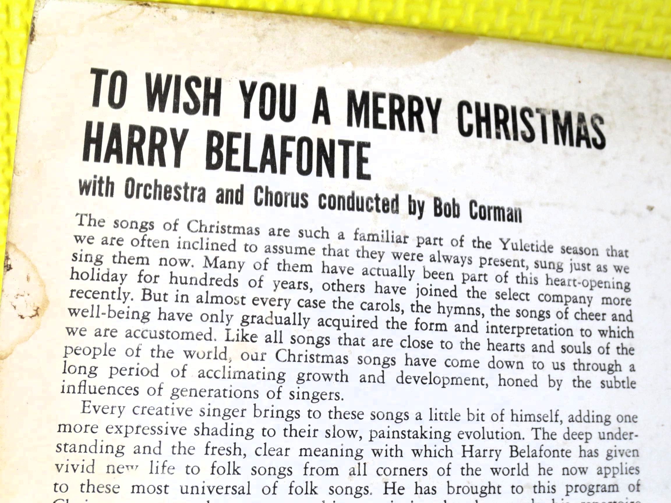 Harry Belafonte – To Wish You a Merry Christmas (1958) Vinyl LP