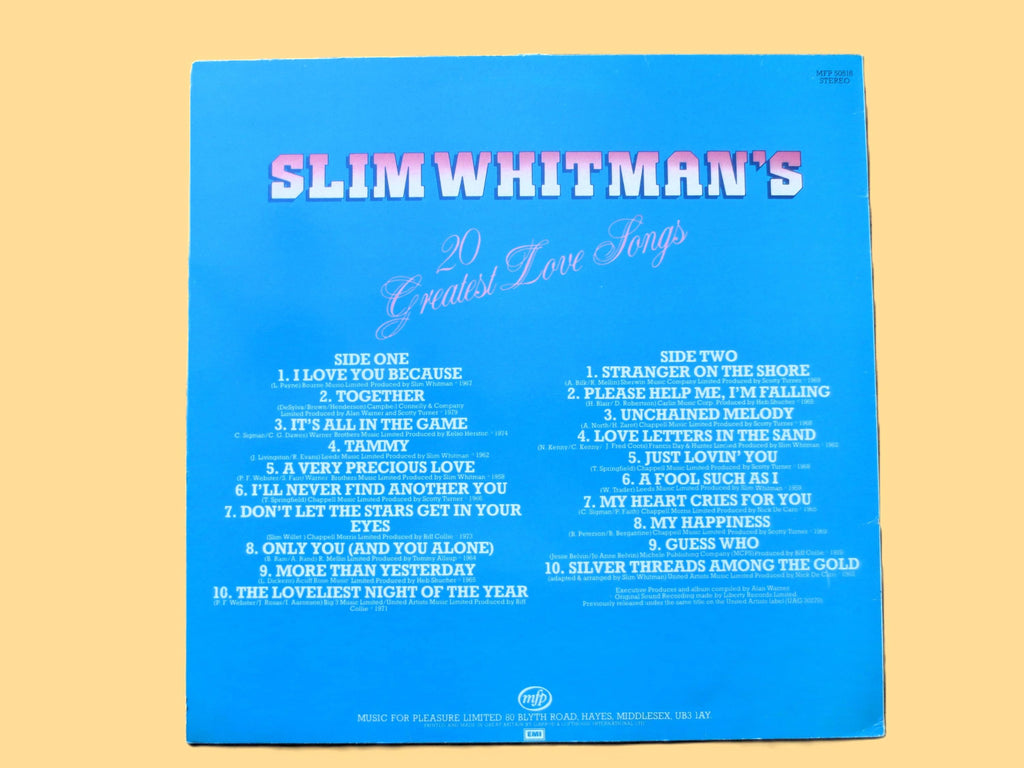 Slim Whitman - 20 Greatest Love Songs Vinyl Record - 1981