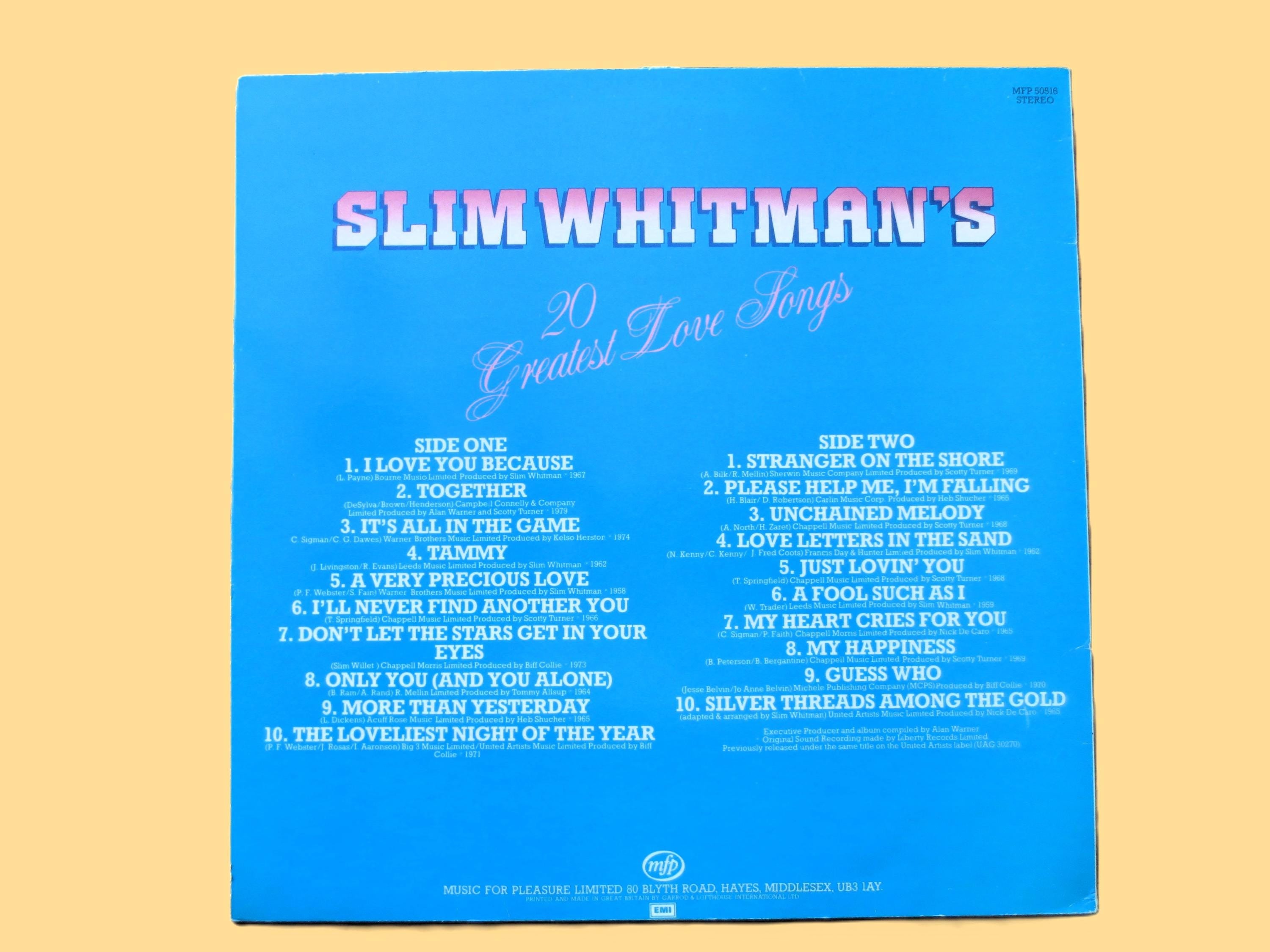 Slim Whitman - 20 Greatest Love Songs Vinyl Record - 1981