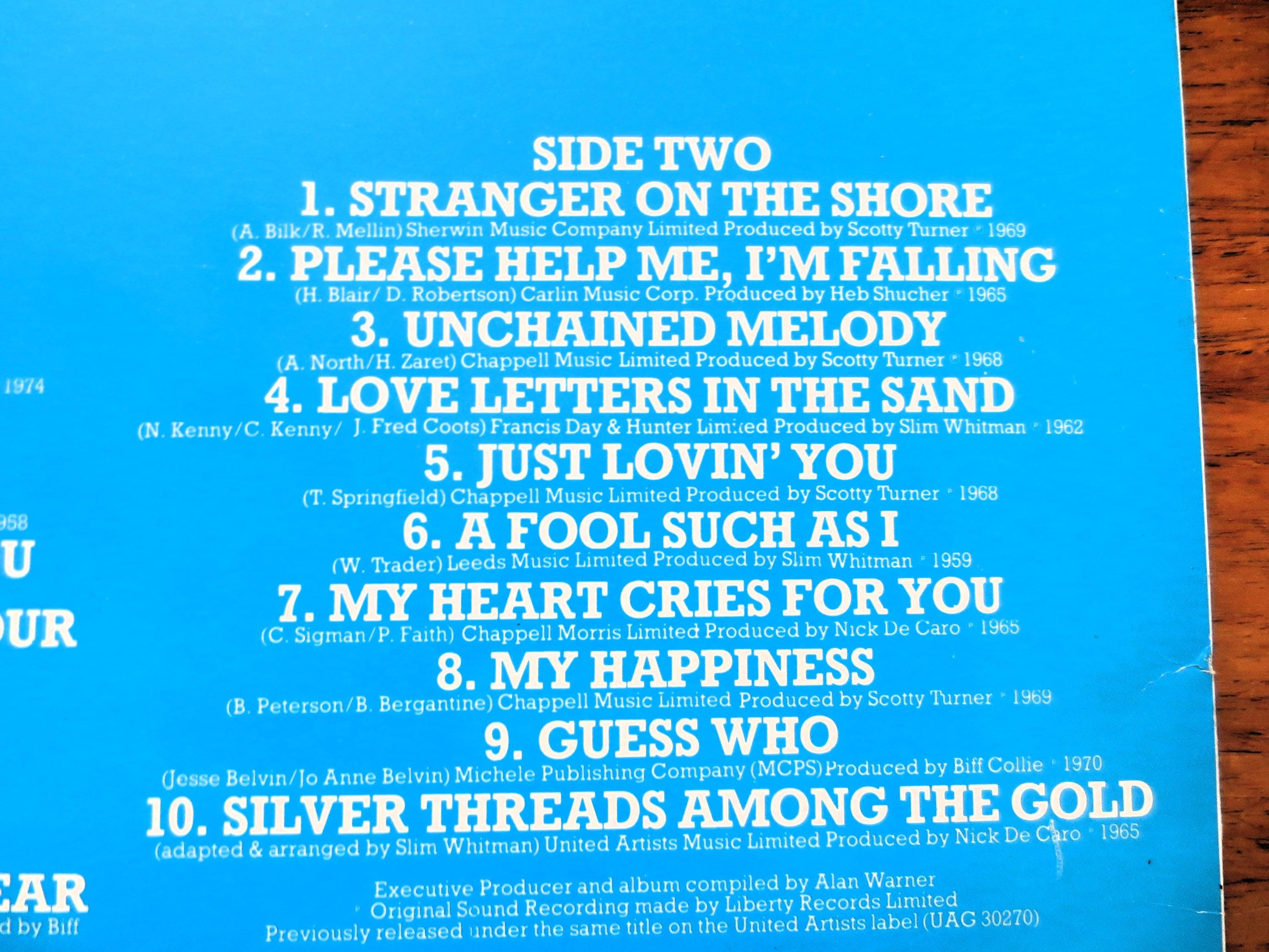 Slim Whitman - 20 Greatest Love Songs Vinyl Record - 1981
