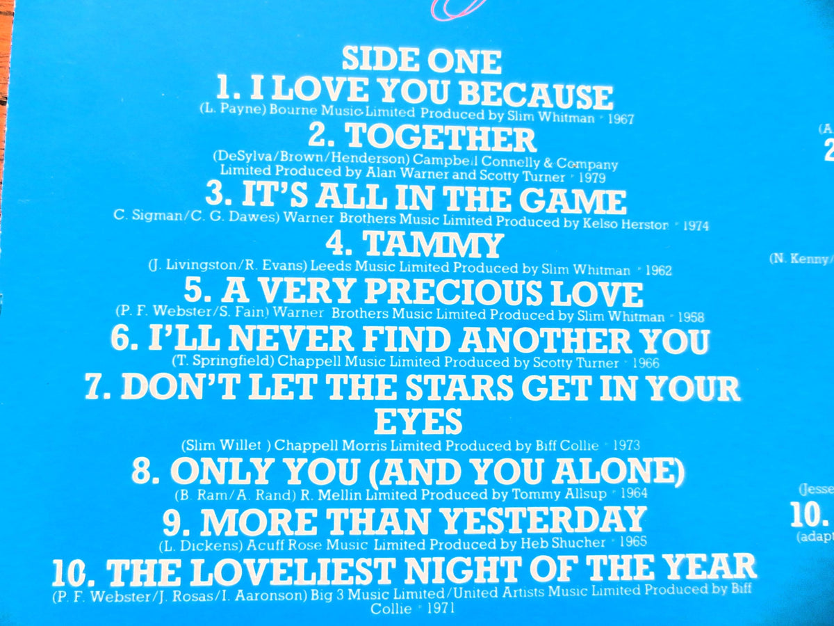 Slim Whitman - 20 Greatest Love Songs Vinyl Record - 1981