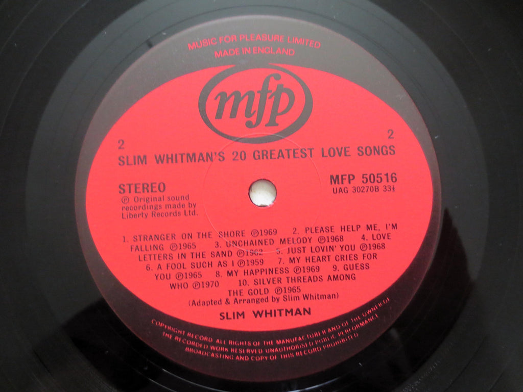 Slim Whitman - 20 Greatest Love Songs Vinyl Record - 1981
