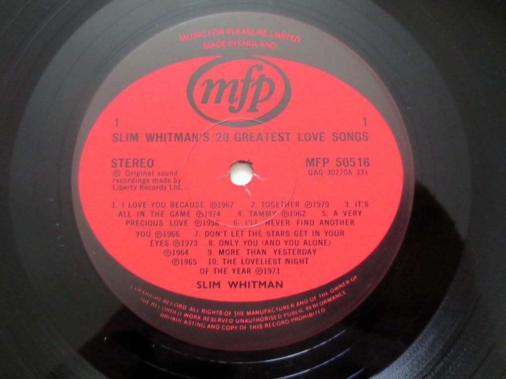 Slim Whitman - 20 Greatest Love Songs Vinyl Record - 1981