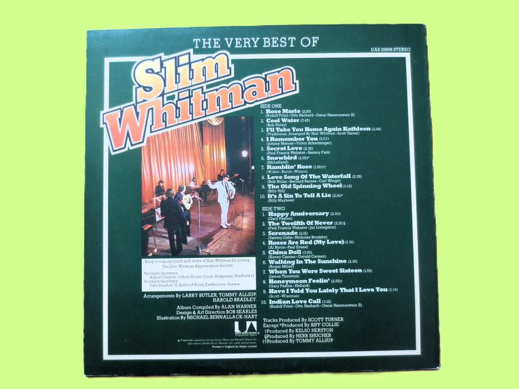 Vintage Records, SLIM WHITMAN, The Very Best of, INDIAN Love Call, Country Record, Vintage Vinyl, Record Vinyl, Records, Vinyl, 1975 Records
