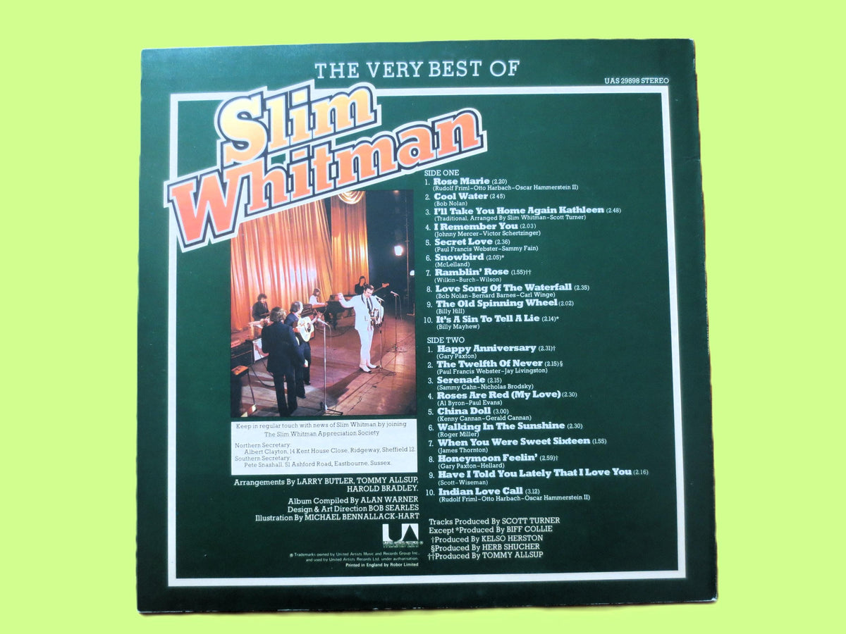 Vintage Records, SLIM WHITMAN, The Very Best of, INDIAN Love Call, Country Record, Vintage Vinyl, Record Vinyl, Records, Vinyl, 1975 Records