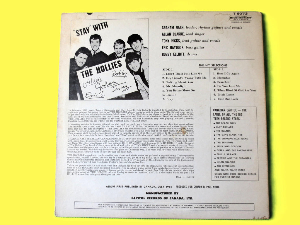 The Hollies - Stay With The Hollies Debut Album - 1964 Vintage Vinyl Record
