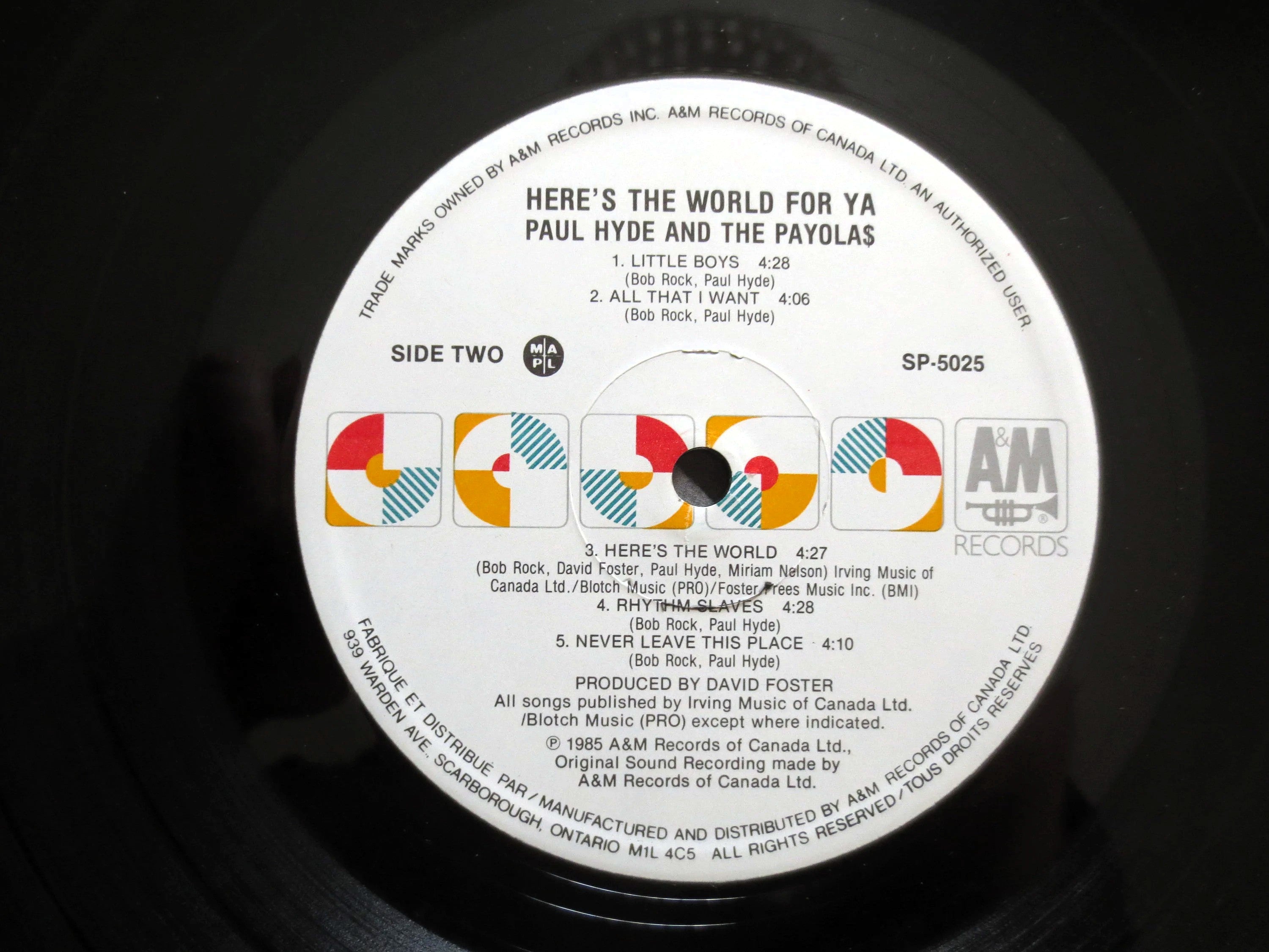 PAUL HYDE & The PAYOLAS, Here's The World For Ya, Vintage Album, 1985 Record, Vinyl Lp
