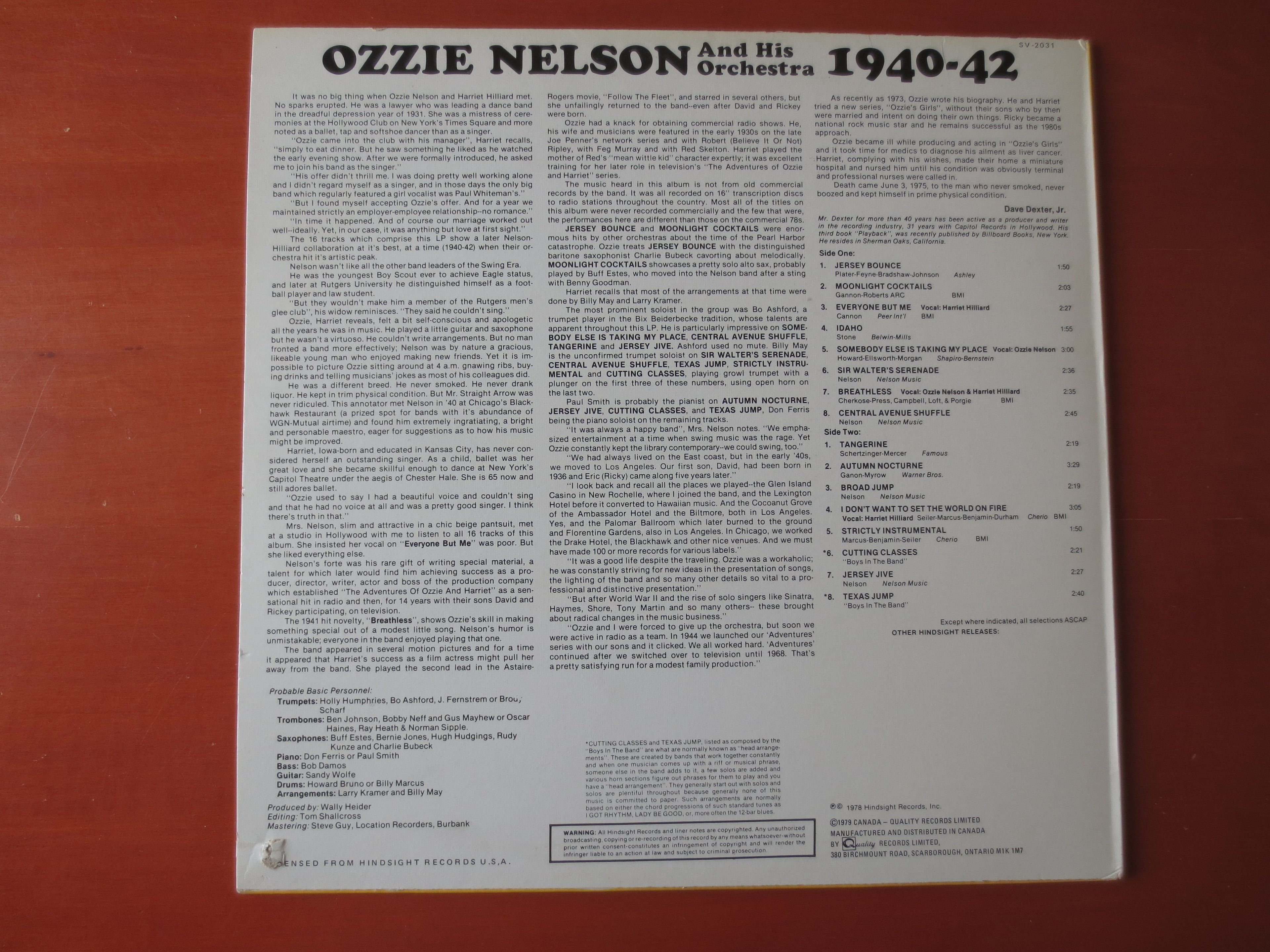 Ozzie Nelson & His Orchestra – The Uncollected (1979) Vinyl LP