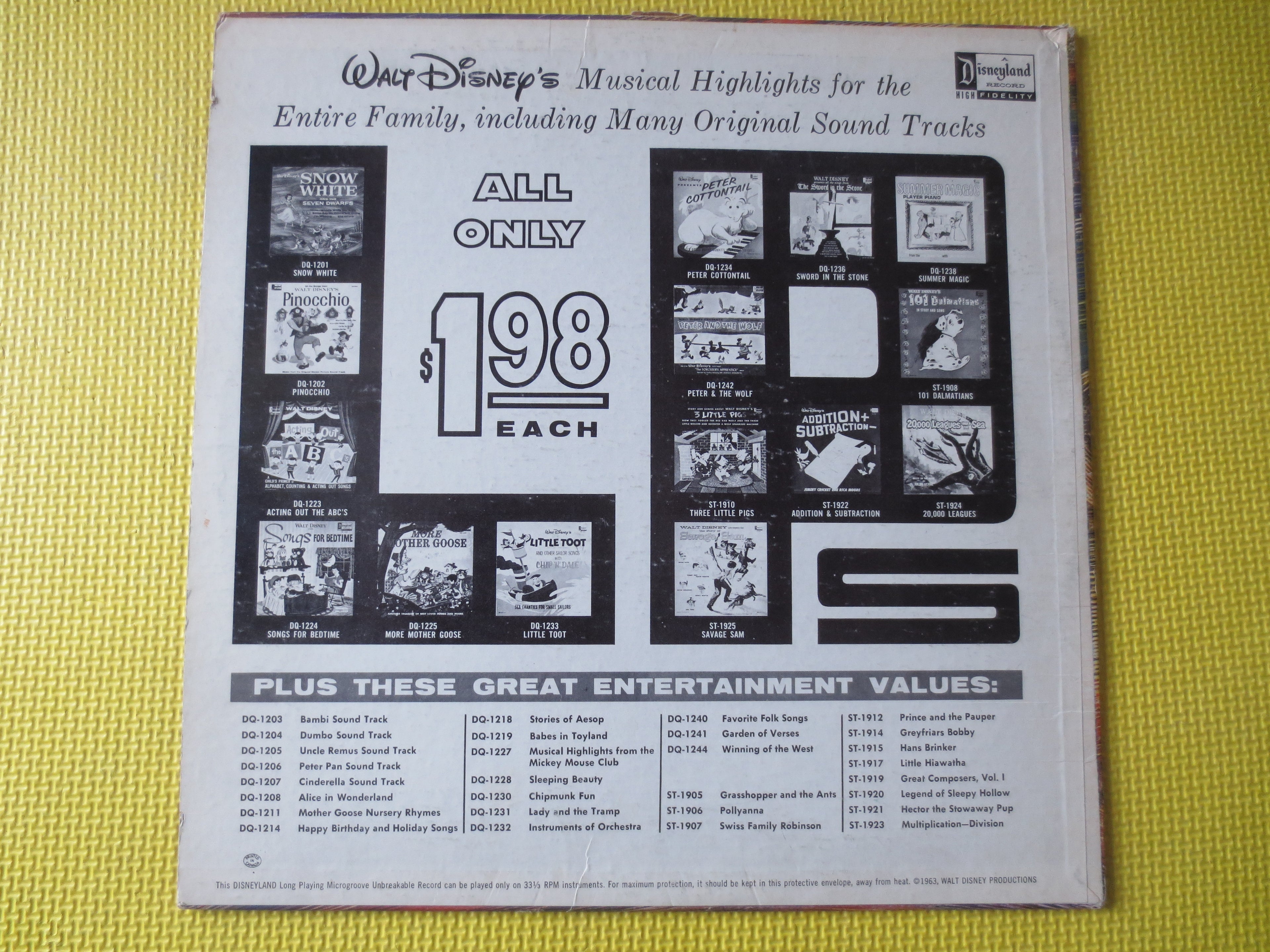 Snow White and the Seven Dwarfs (1963) Vinyl LP – Disneyland Records