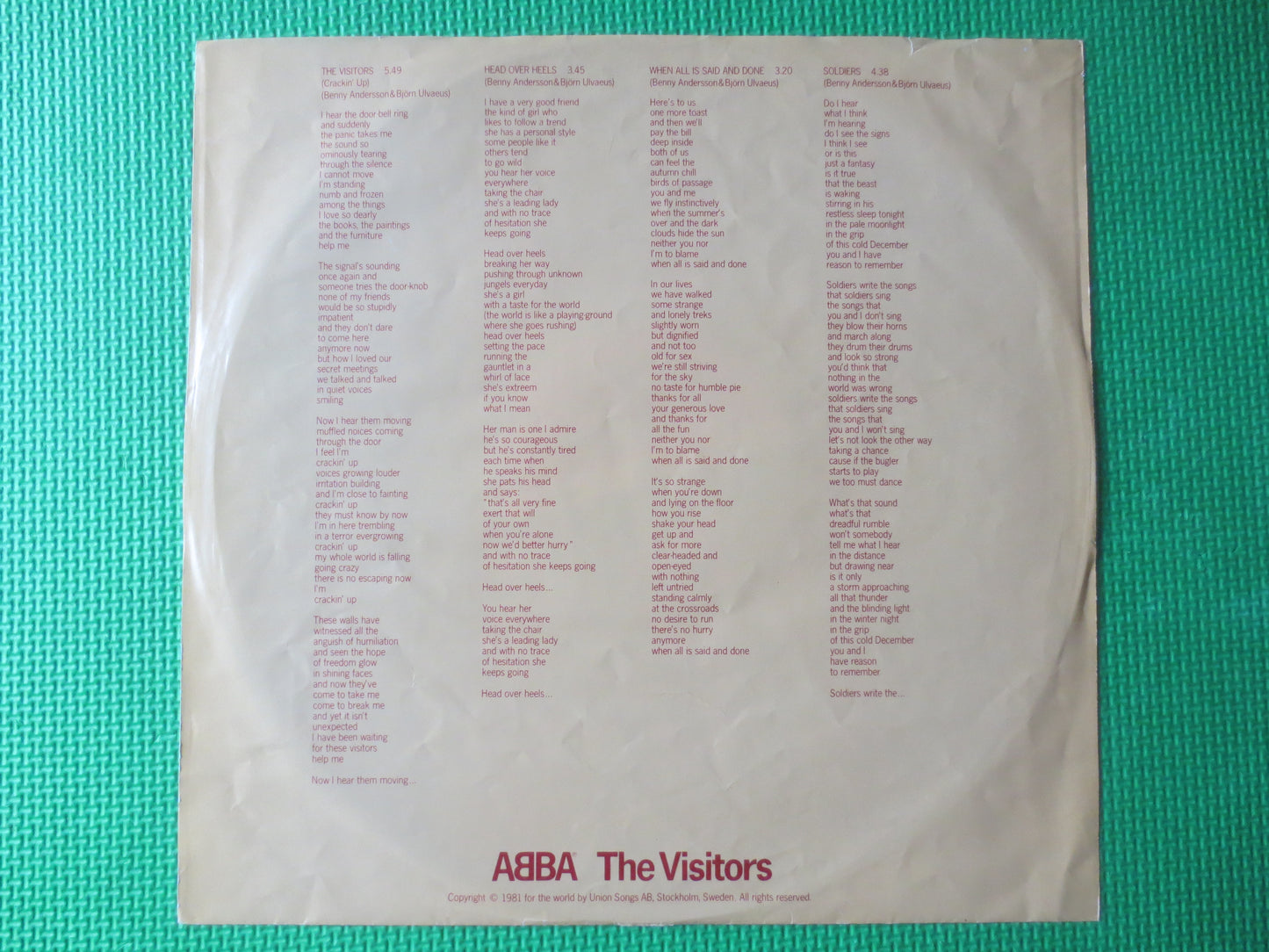 ABBA, The VISITORS, ABBA Record, Vintage Vinyl, Abba Album, Records, Vinyl Records, Pop Record, Abba Vinyl, 1981 Records