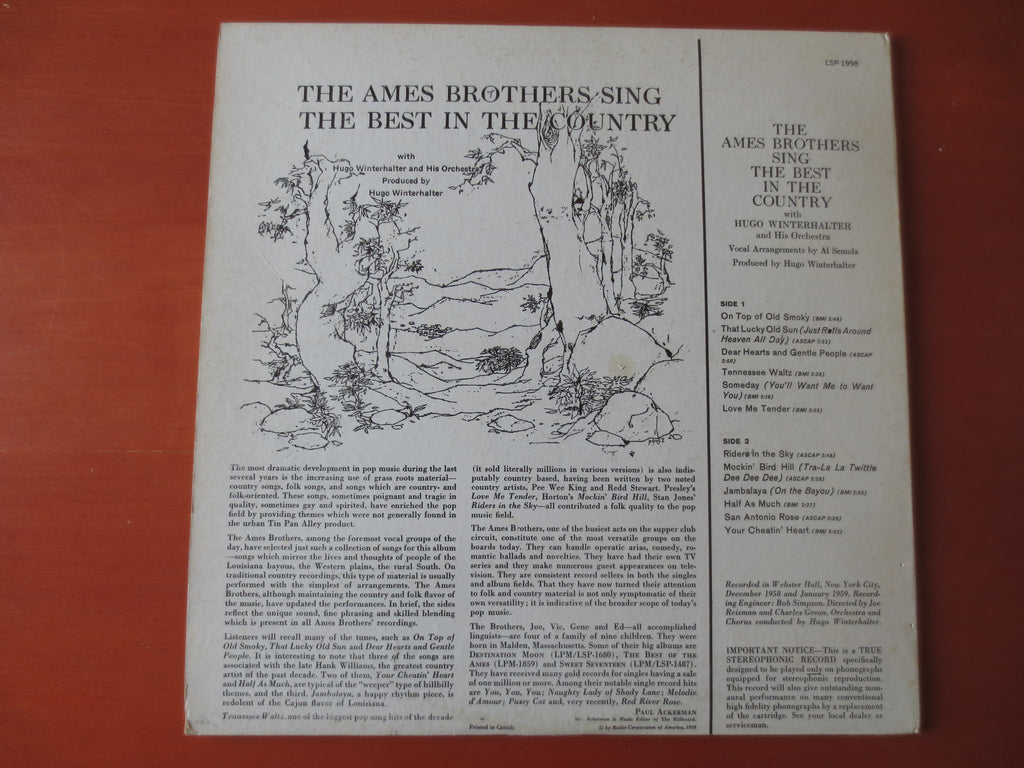 The Ames Brothers – The Best in the Country (1959) Vinyl LP