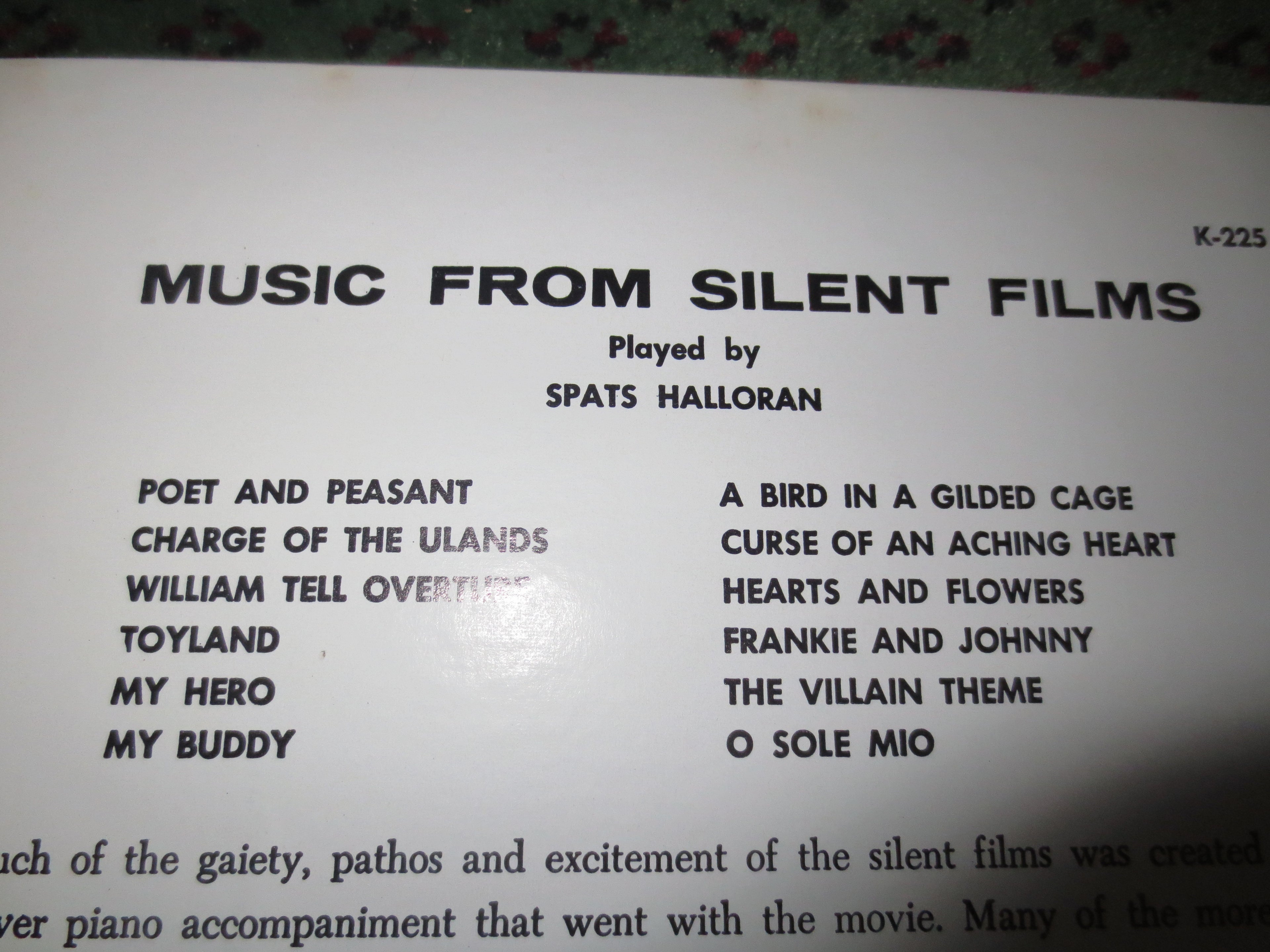 Spats Halloran – Music from the Silent Films (1960s) Vinyl LP