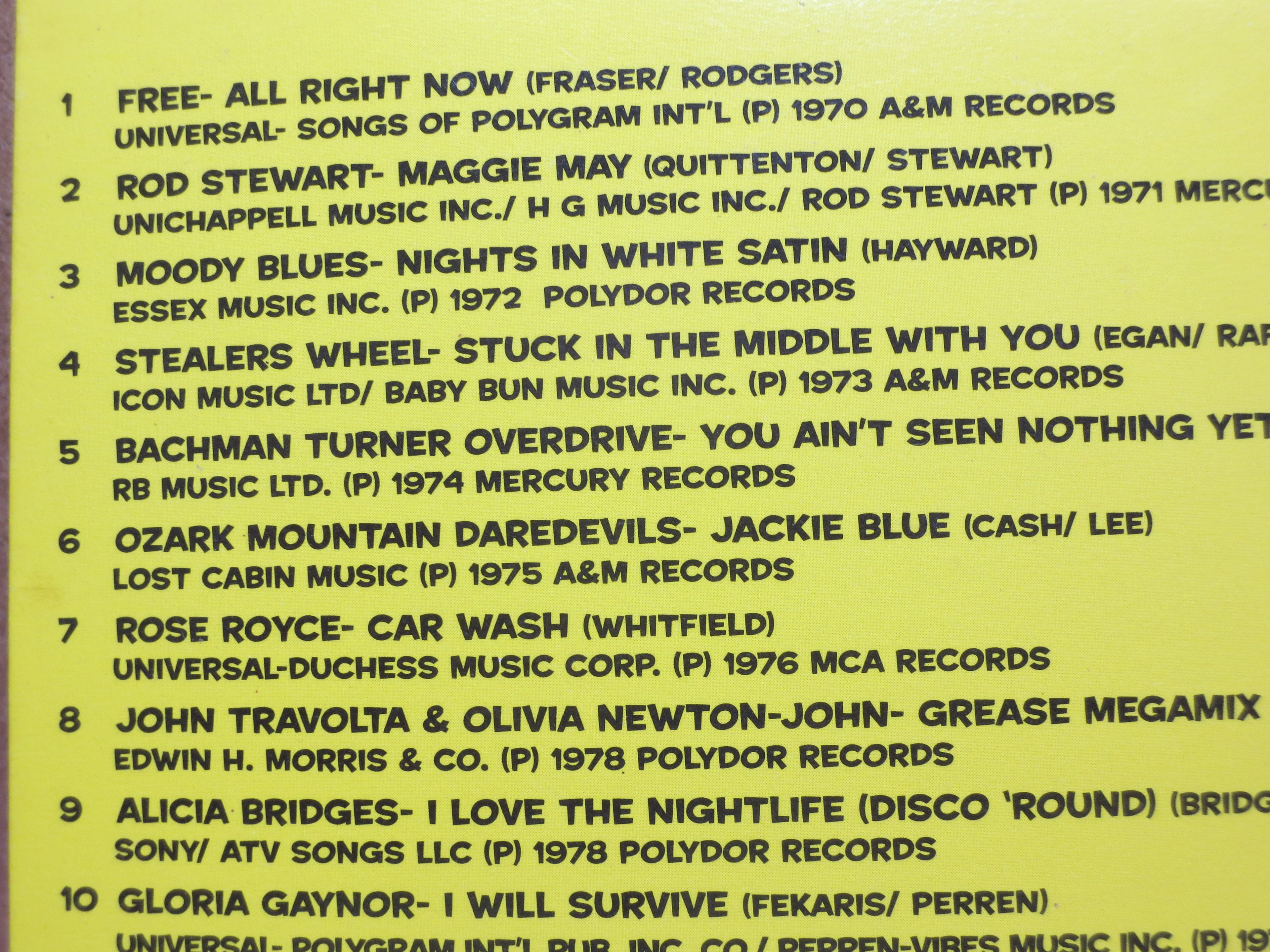Vintage '70s Hits CD: Classic Rock, Pop, BTO, Rod Stewart