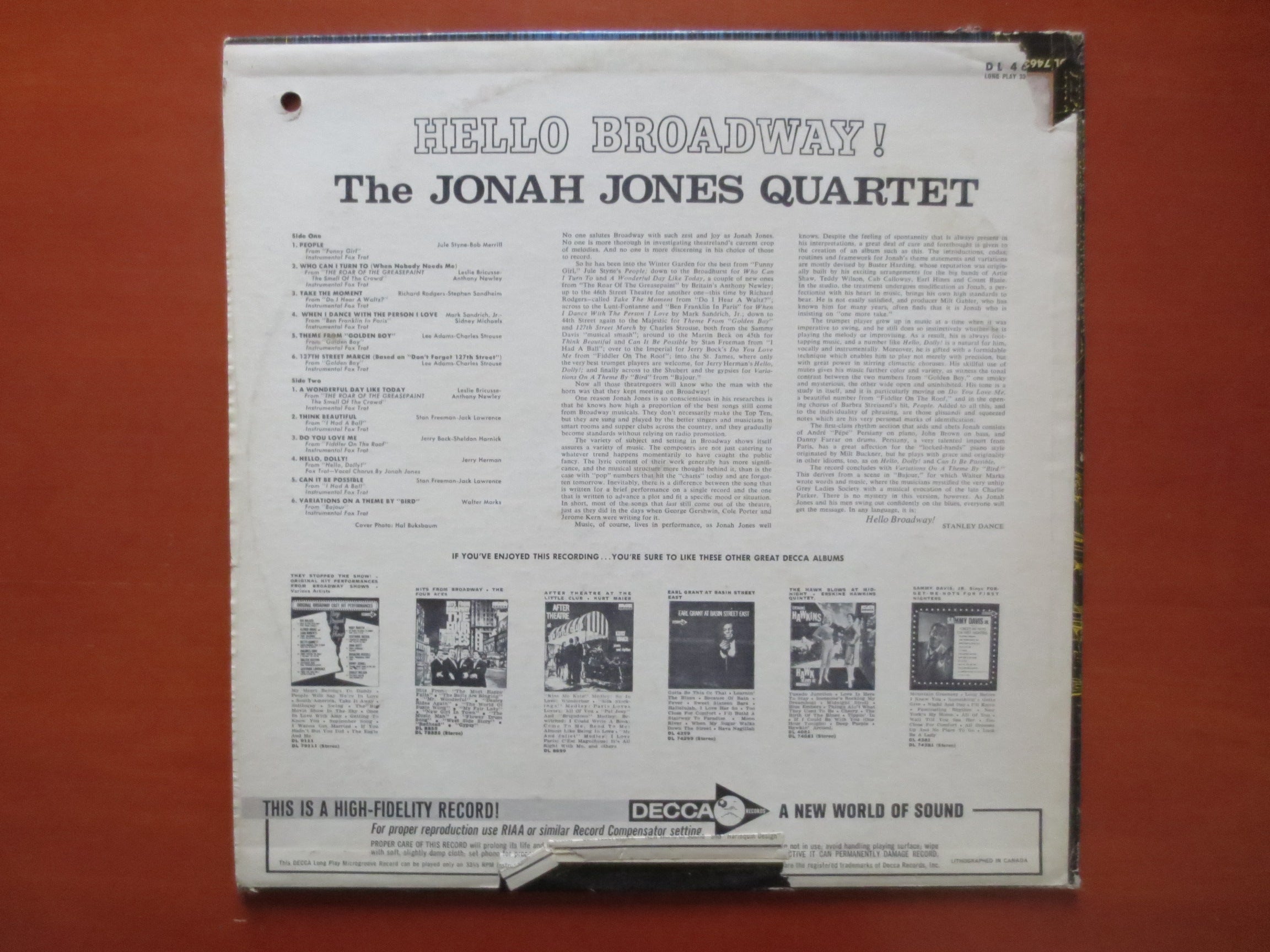 Jonah Jones Quartet – Hello Broadway (1965) Vinyl LP