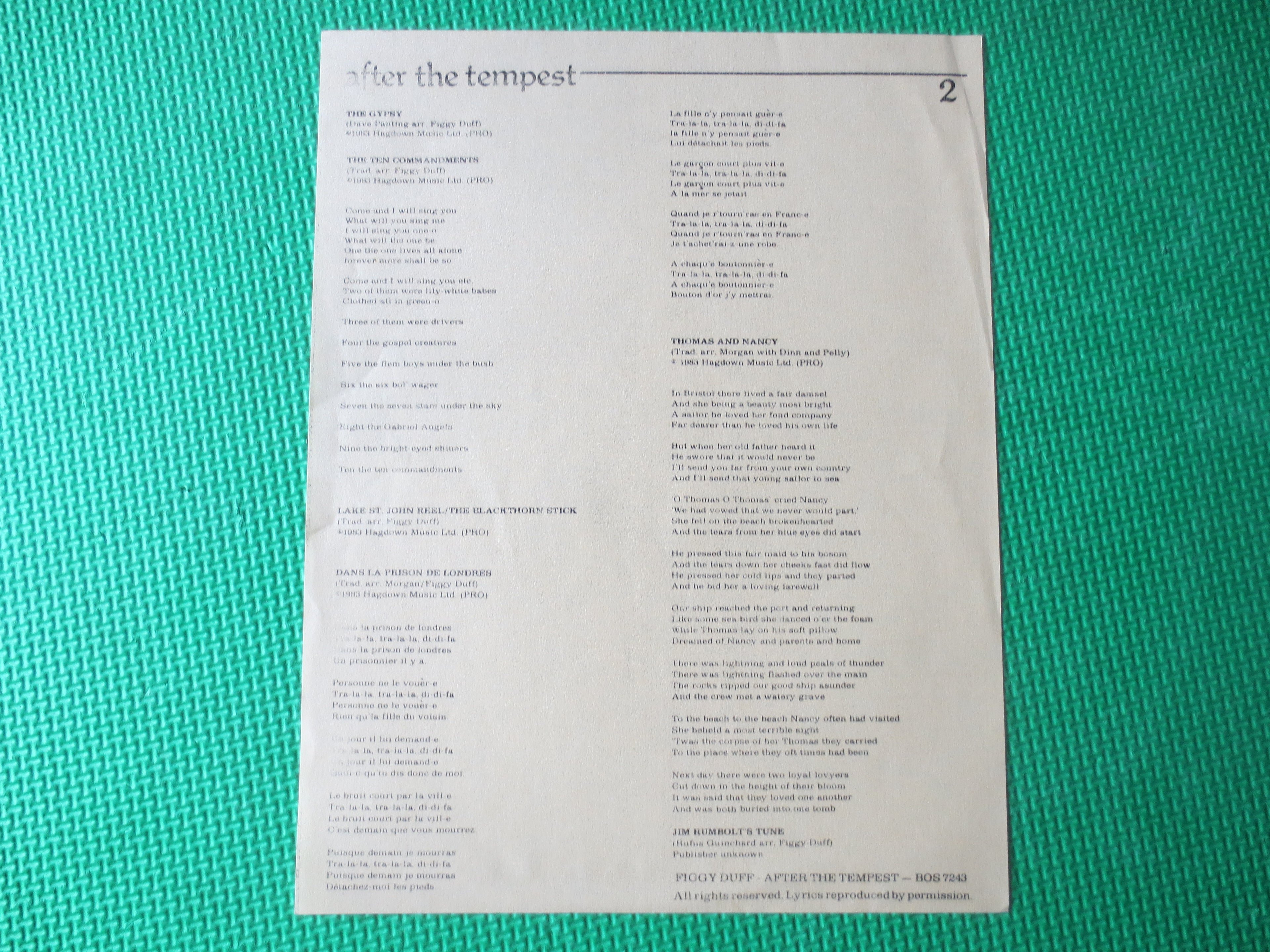 FIGGY DUFF, After the Tempest, Vintage Album, 1983 Record, Vinyl Lp