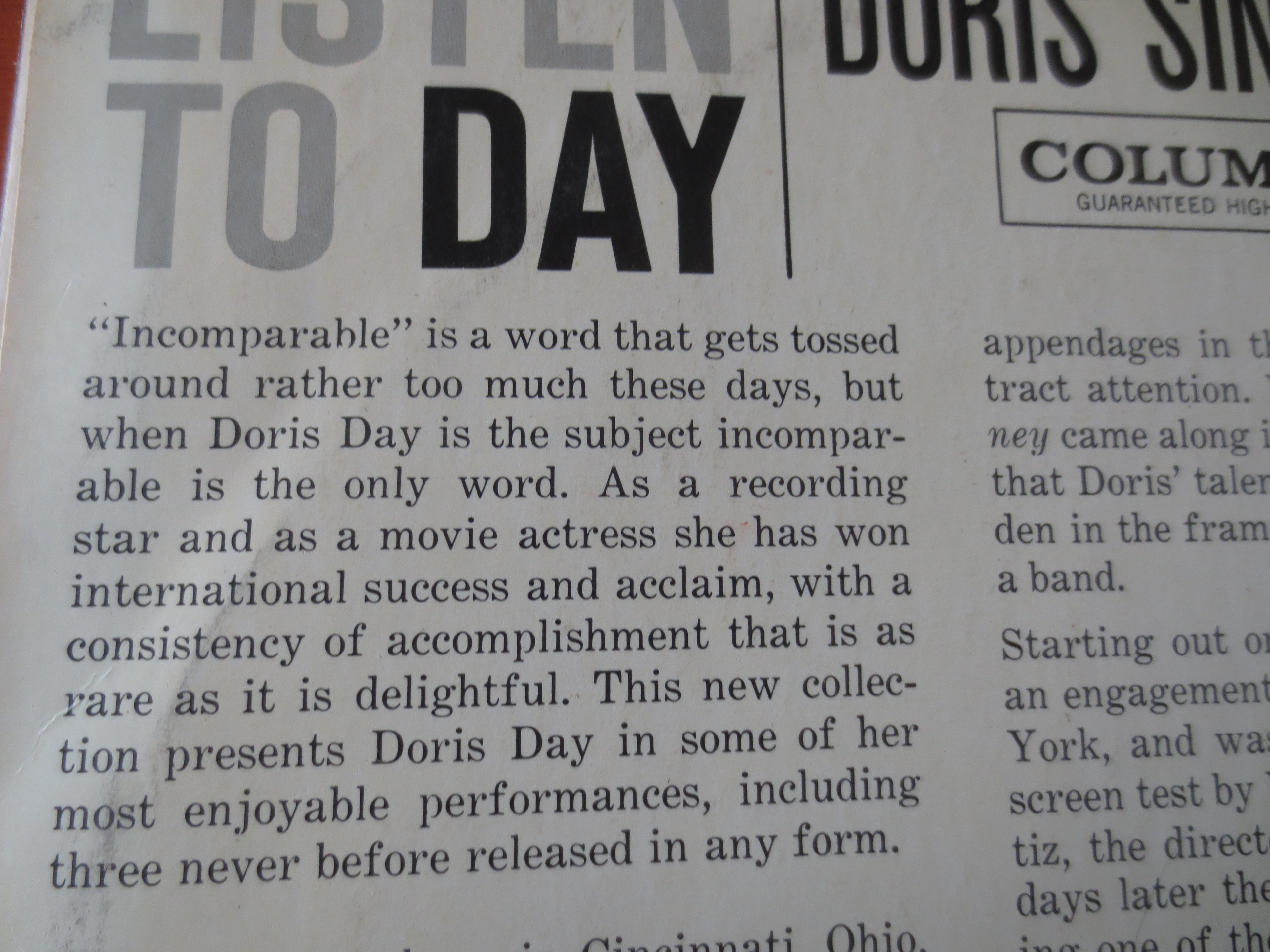 Doris Day – Listen to Day (1960) Vinyl LP