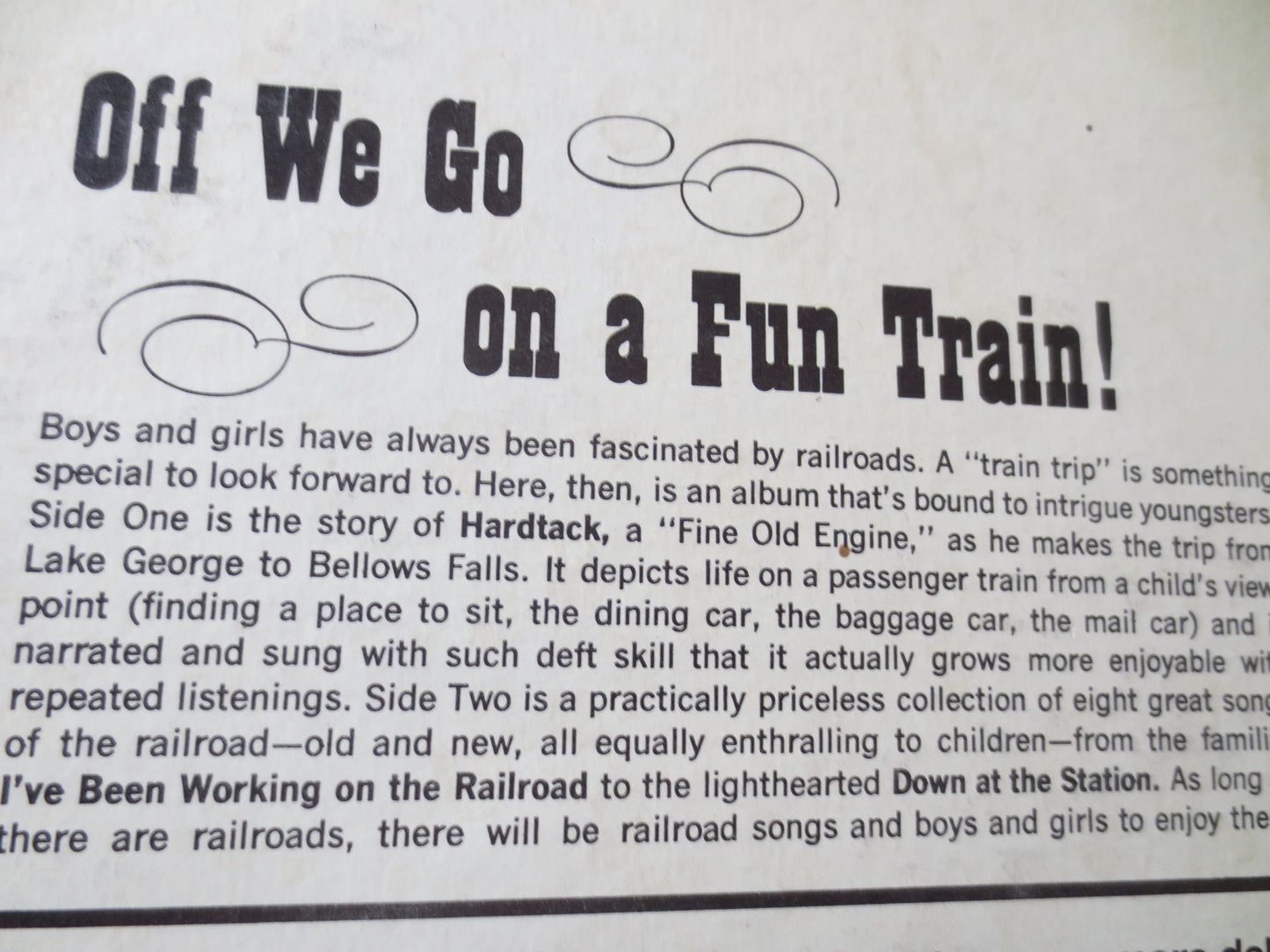 HARDTACK, RAILROAD Songs, CHILDRENS Records, Vintage Vinyl, Records, Vinyl Record, Vinyl Kids, Kids Records, 1964 Records