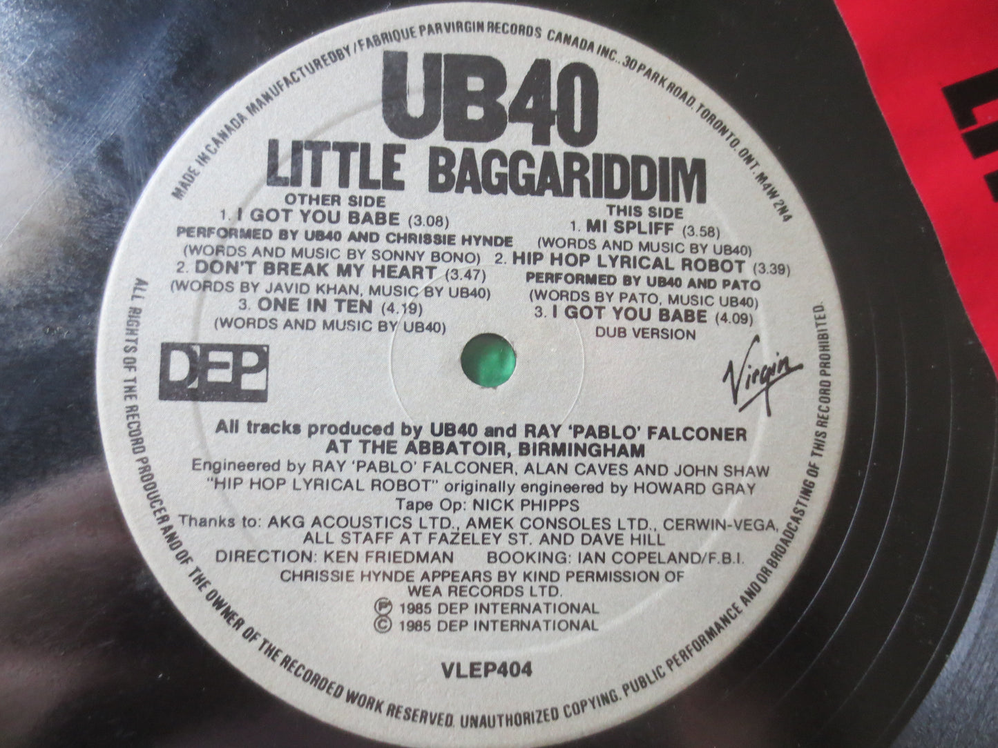 UB40, Little Baggeriddim, UB40 Lp, Vintage Vinyl, UB40 Vinyl, UB Record, UB40 Album, Rock Vinyl, Rock Album, 1986 Records