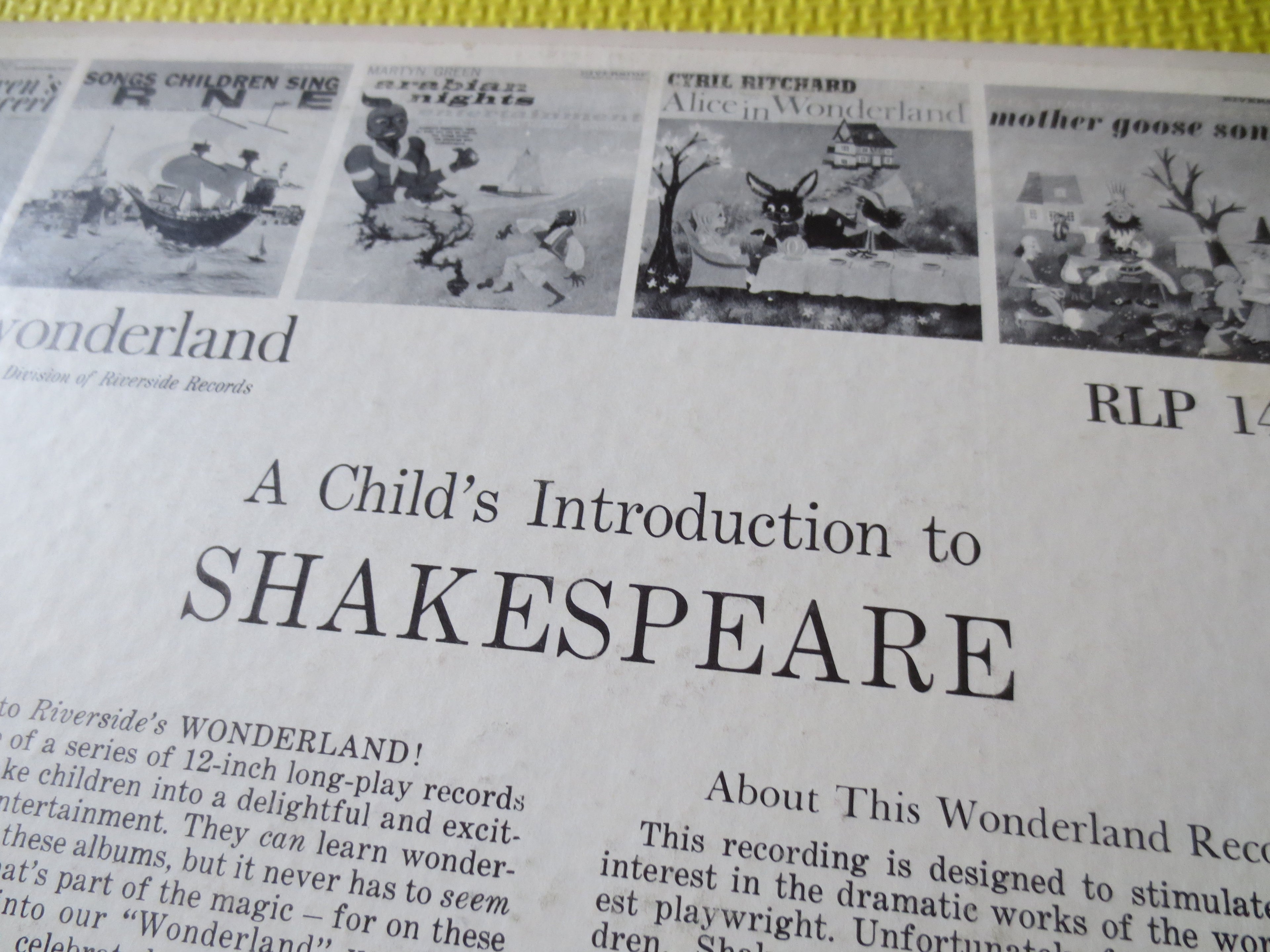 A Child's Introduction to Shakespeare (1961) Vinyl LP