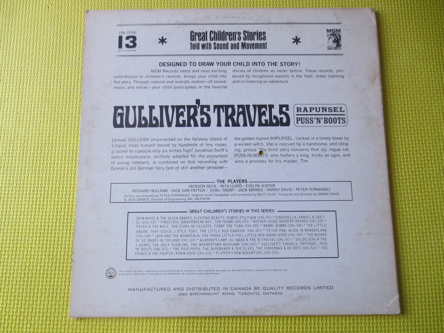 GULLIVER'S TRAVELS, RAPUNSEL, Kids Records, Childrens Record, Childrens Album, Kids Album, Vinyl Lps, Kids Lp, 1962 Records